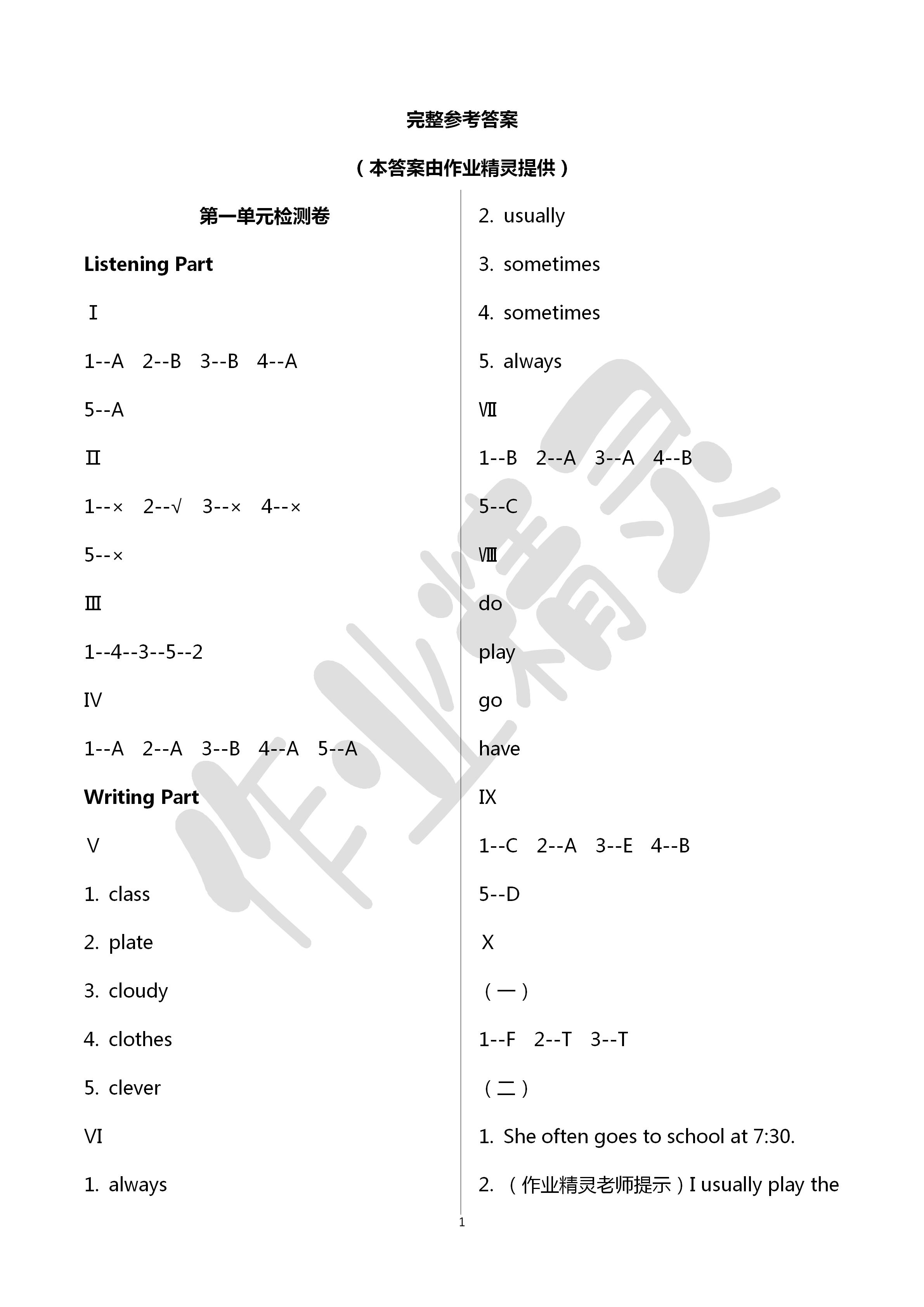 2020年單元檢測卷五年級英語下冊人教版 第1頁