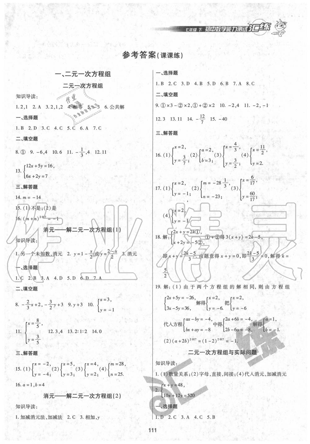 2020年匯練初中數(shù)學(xué)能力測試七年級下冊人教版 第1頁