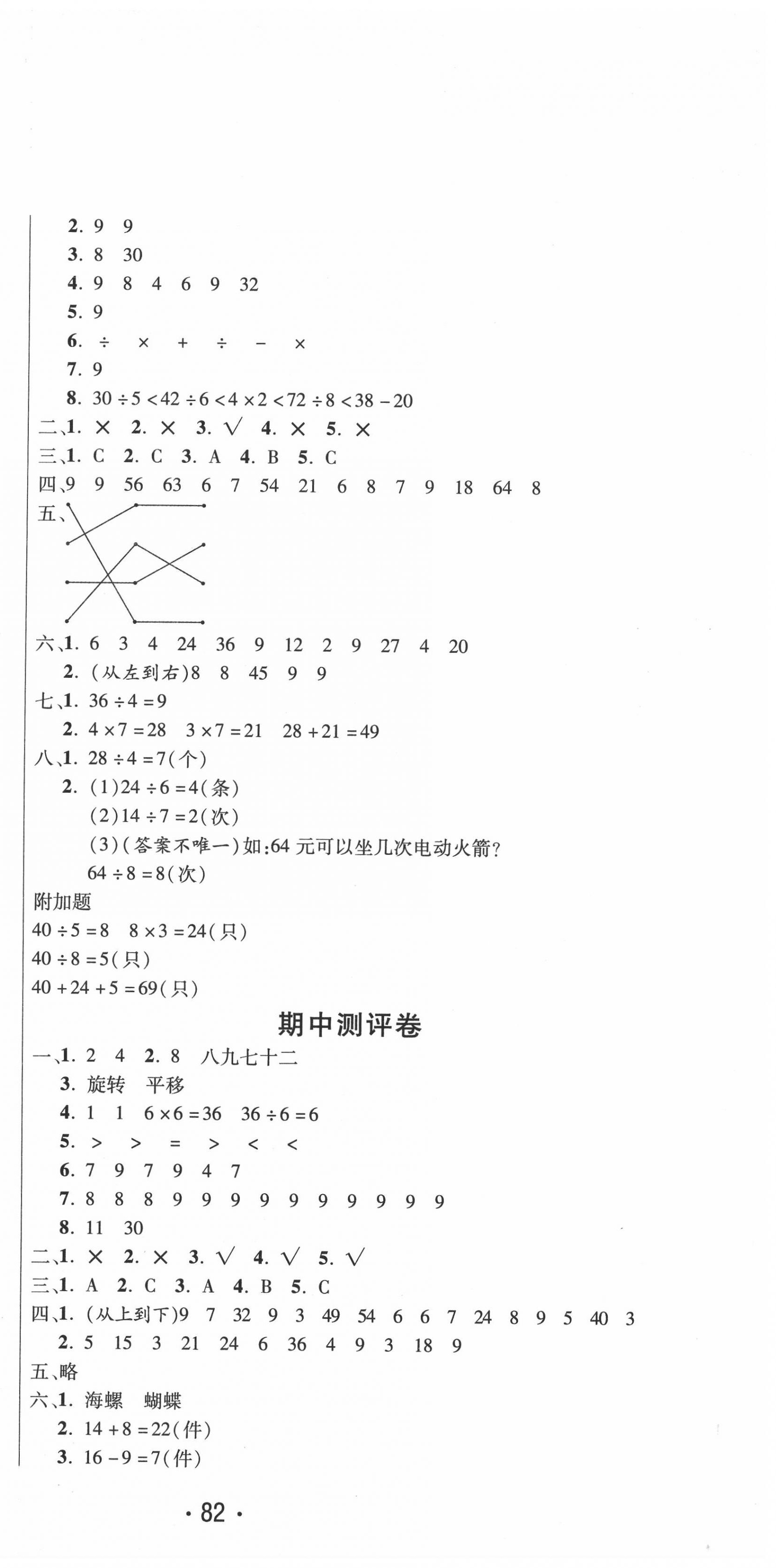 2020年創(chuàng)新考王完全試卷二年級數(shù)學(xué)下冊人教版 參考答案第3頁