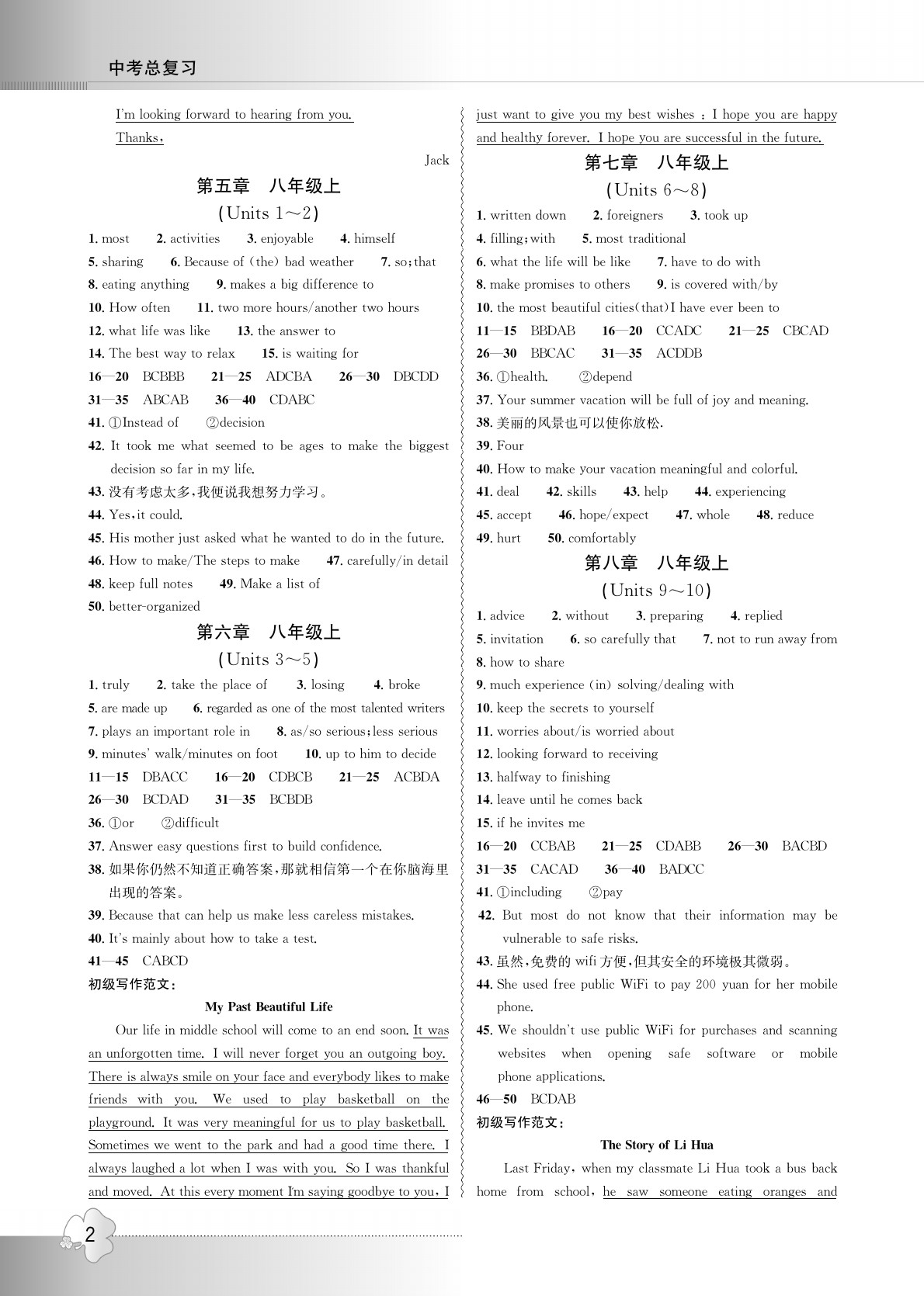 2020年導學精練中考總復習英語 參考答案第2頁