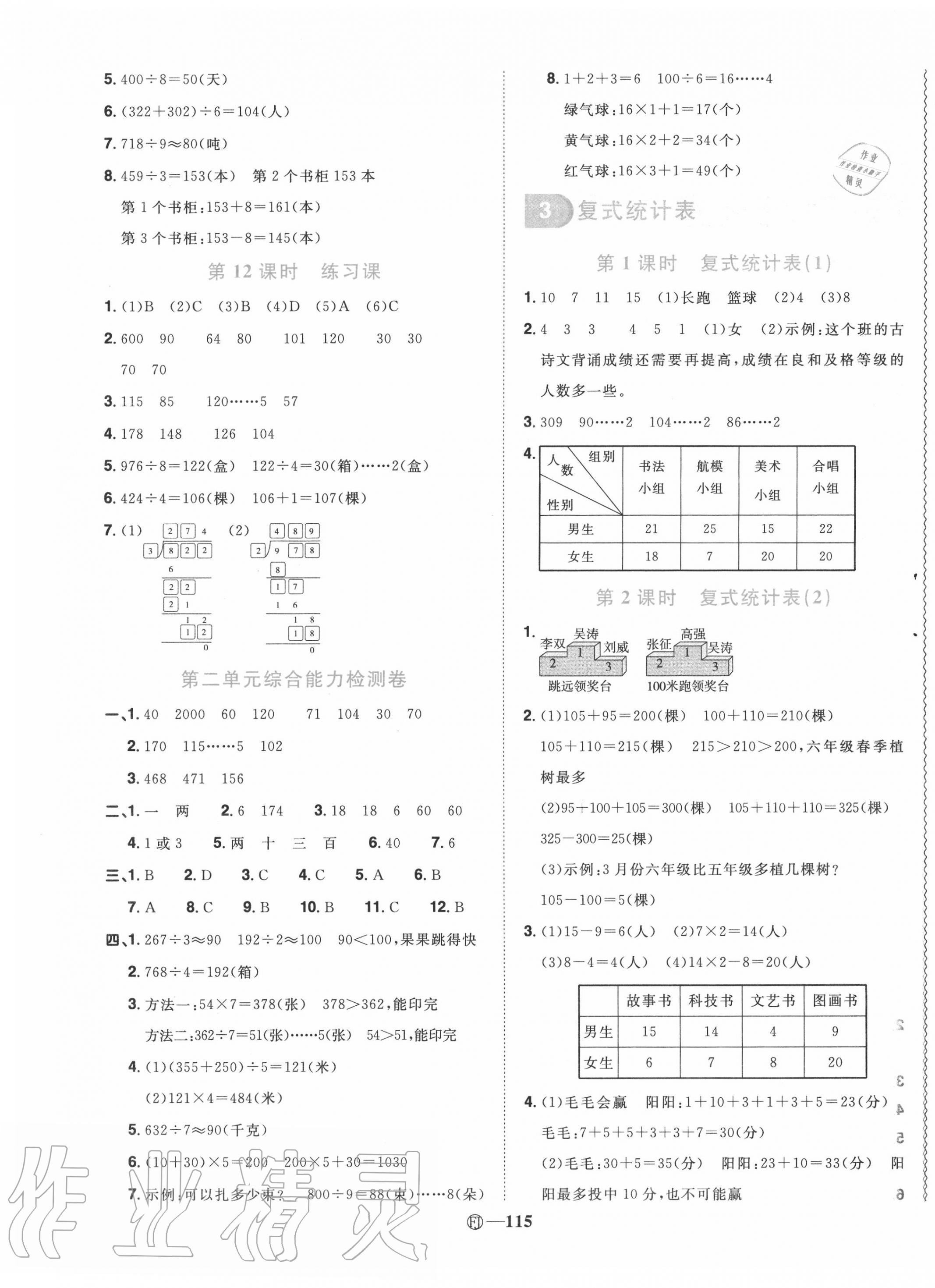 2020年阳光同学课时优化作业三年级数学下册人教版福建专版 参考答案第5页