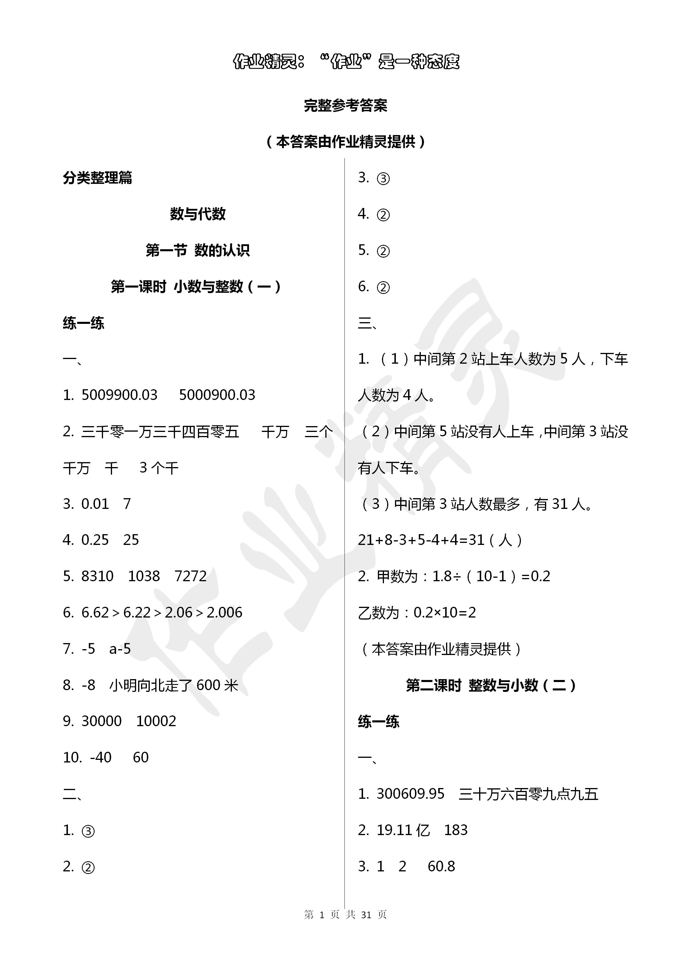 2020年小学毕业复习指导数学分册 第1页