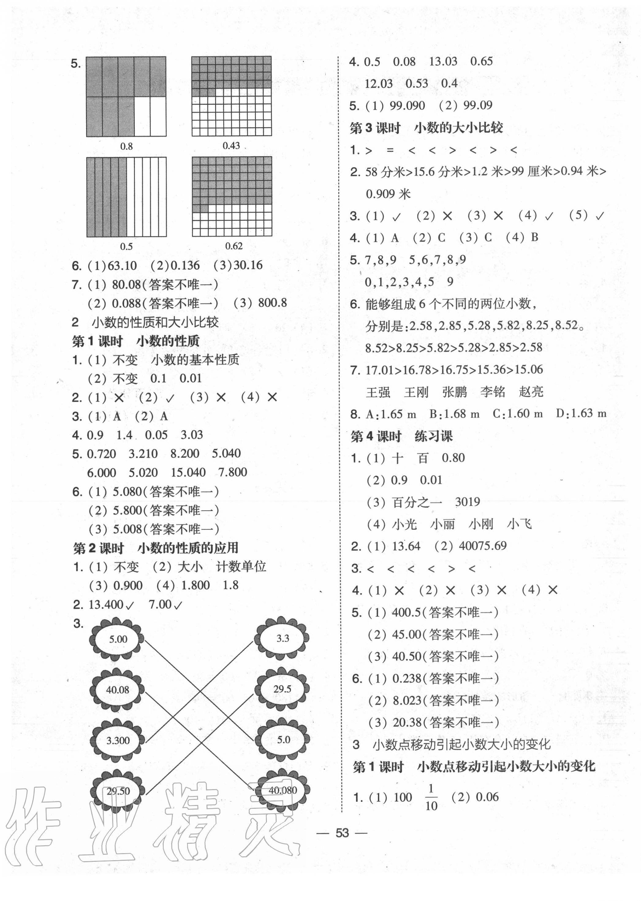 2020年北大綠卡四年級(jí)數(shù)學(xué)下冊(cè)人教版中山專版 參考答案第5頁(yè)