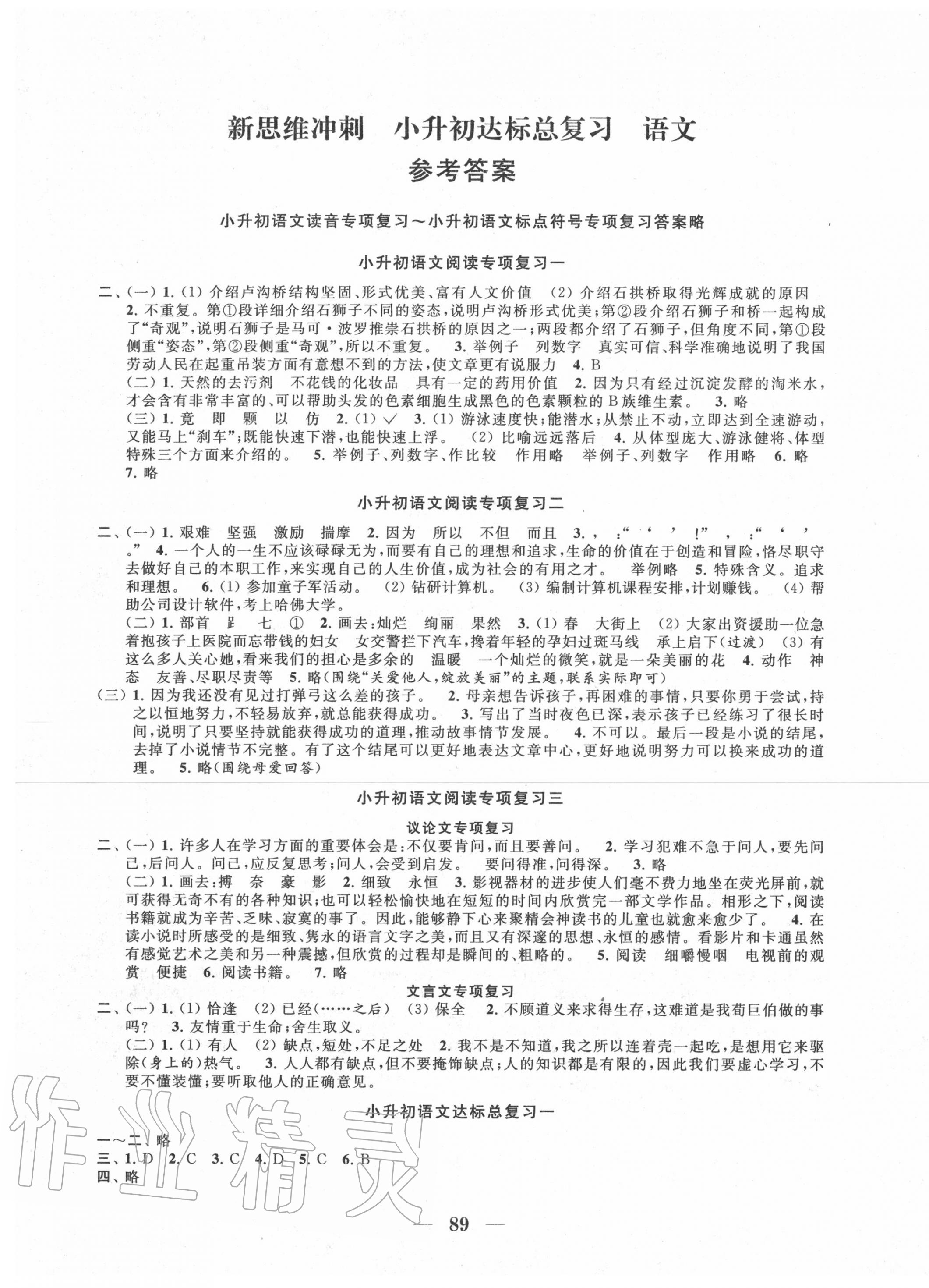 2020年新思维冲刺小升初达标总复习语文 第1页