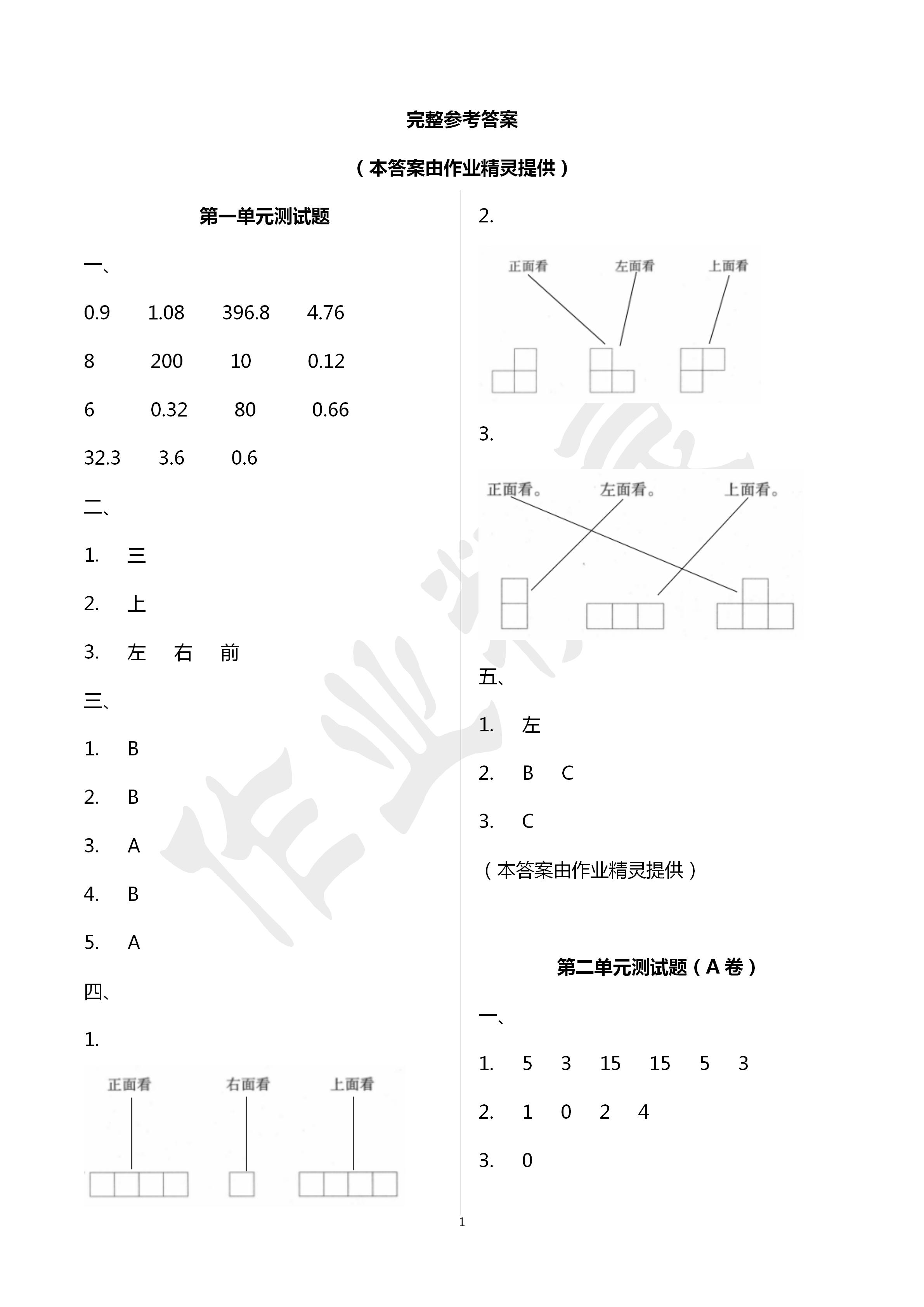 2020年單元自測試卷五年級數(shù)學(xué)下冊人教版臨沂專版 第1頁