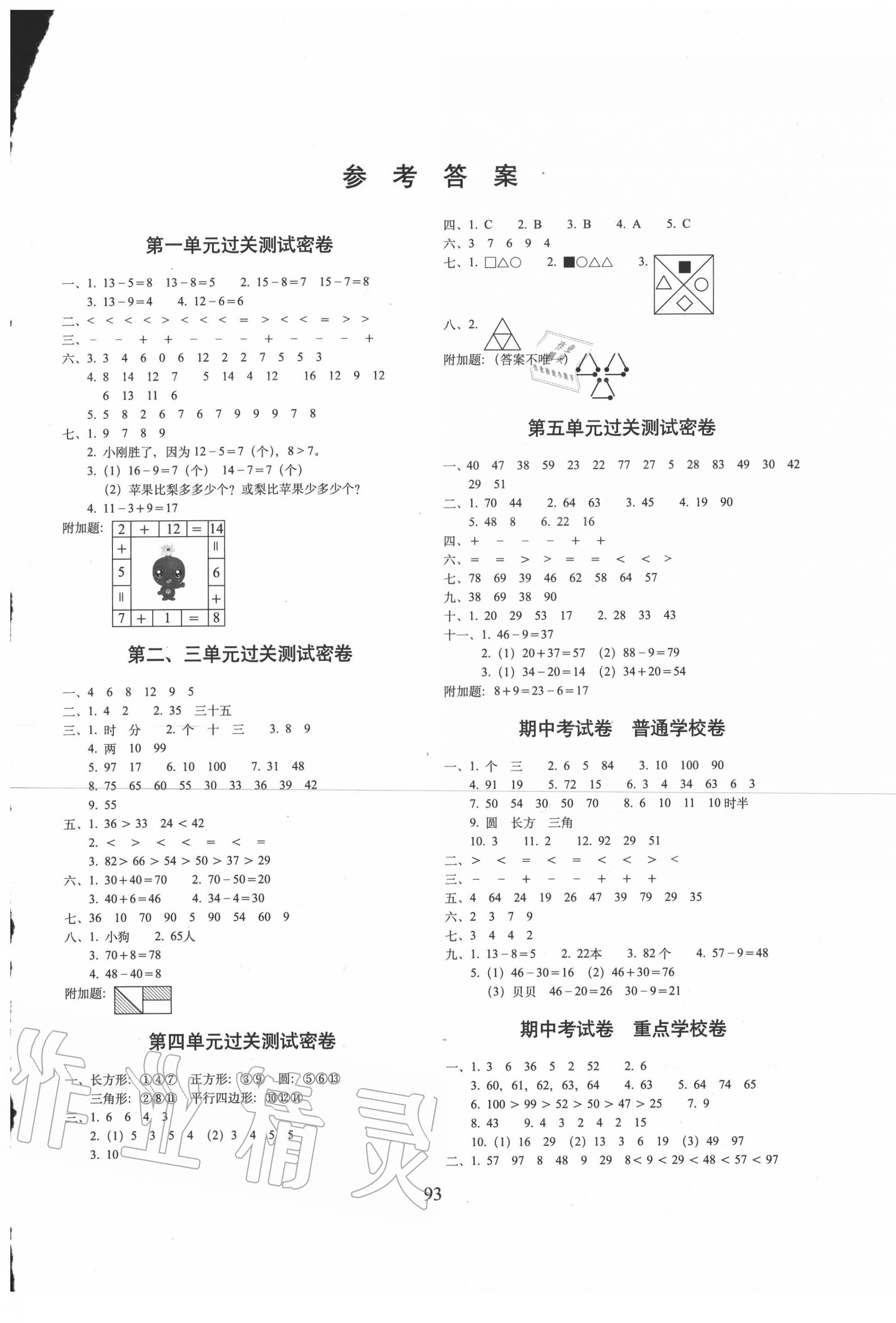 2020年期末冲刺100分完全试卷一年级数学下册青岛版 第1页