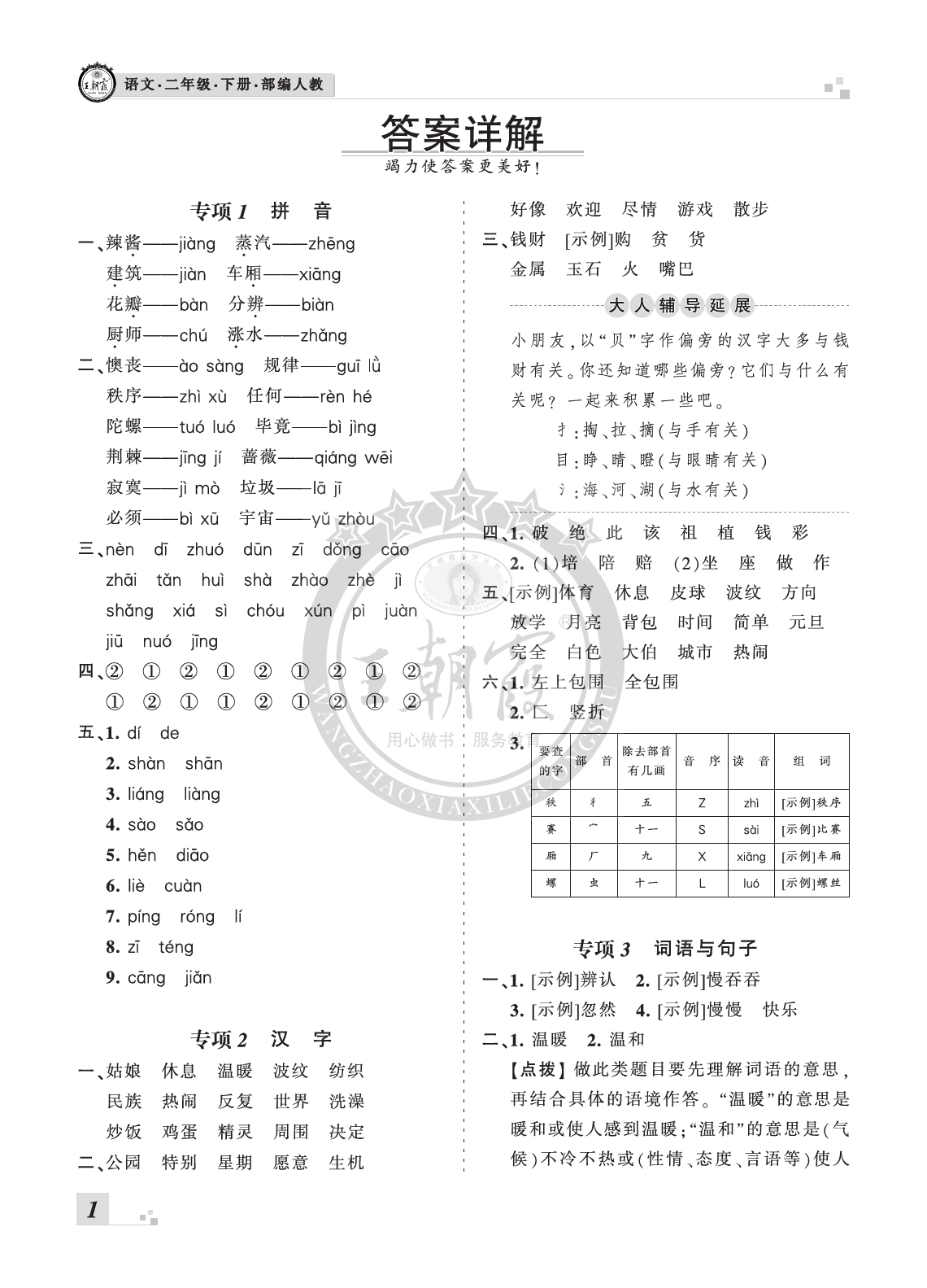 2020年王朝霞各地期末試卷精選二年級語文下冊人教版河南 參考答案第1頁