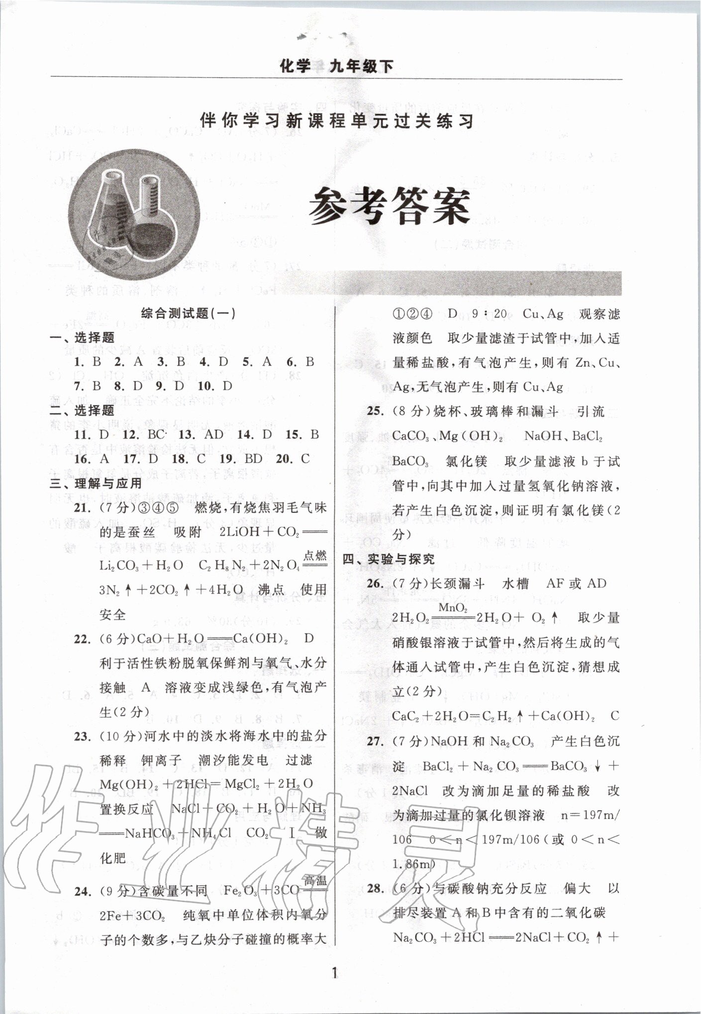 2020年伴你學(xué)習(xí)新課程單元過關(guān)練習(xí)九年級化學(xué)下冊魯教版五四制 第1頁