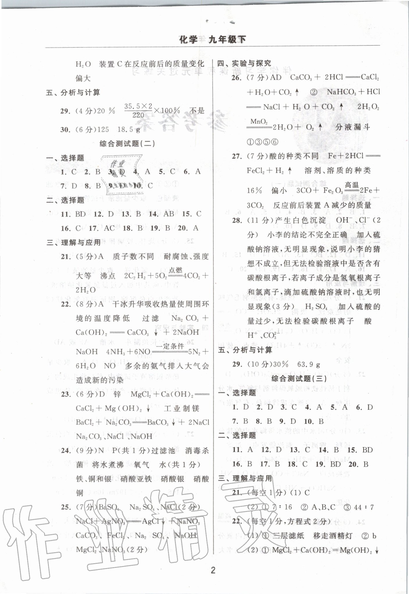 2020年伴你學(xué)習(xí)新課程單元過關(guān)練習(xí)九年級(jí)化學(xué)下冊(cè)魯教版五四制 第2頁