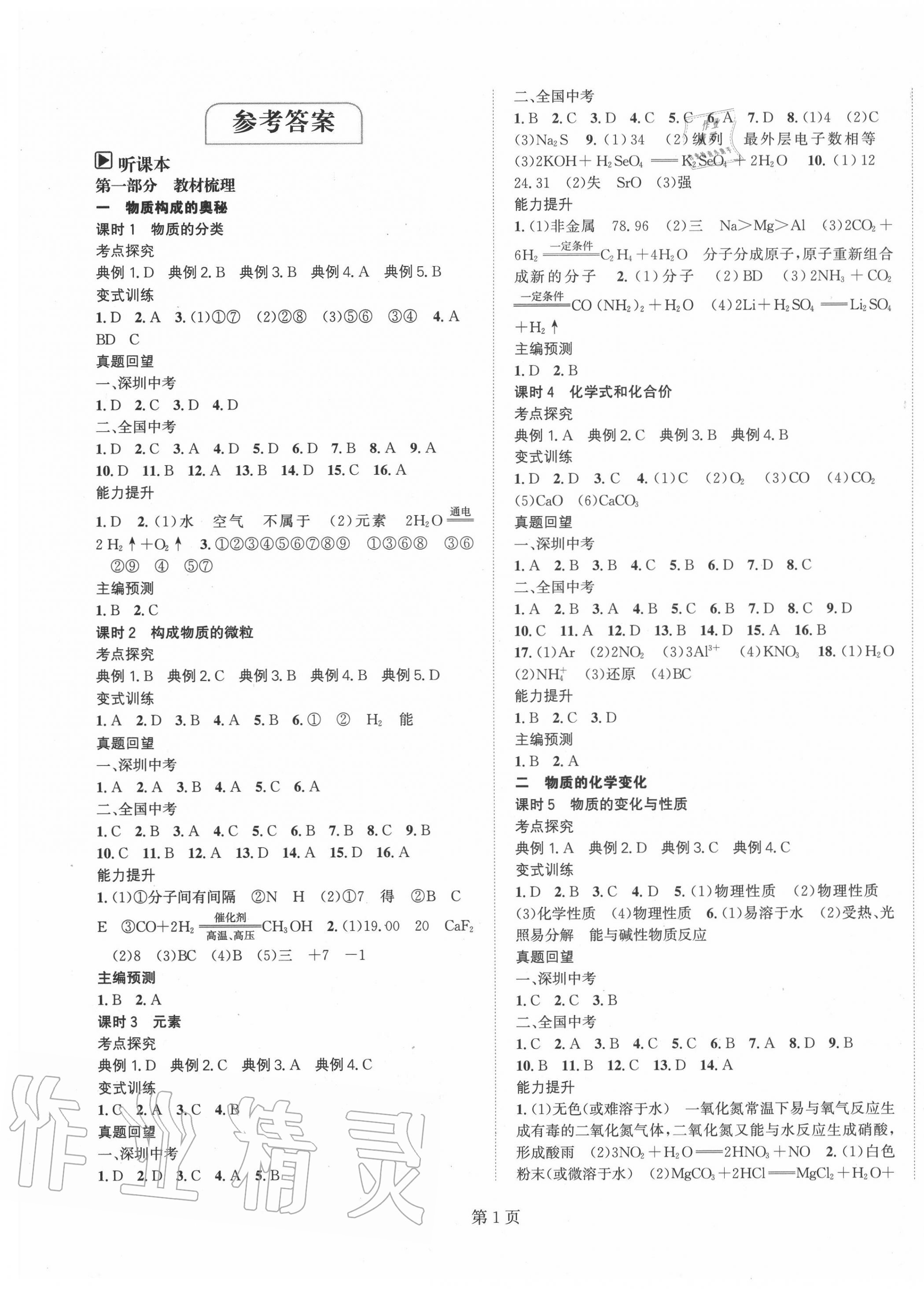 2020年春如金卷中考化学 参考答案第1页