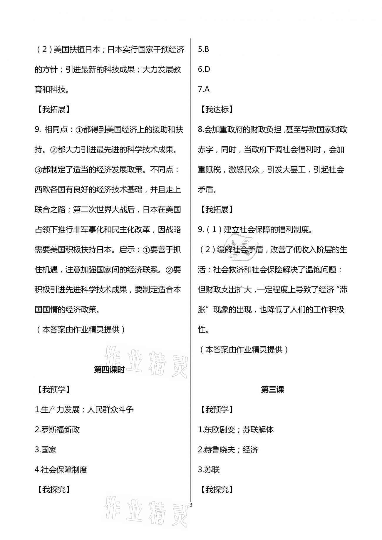 2020年导学新作业九年级历史下册人教版 第3页