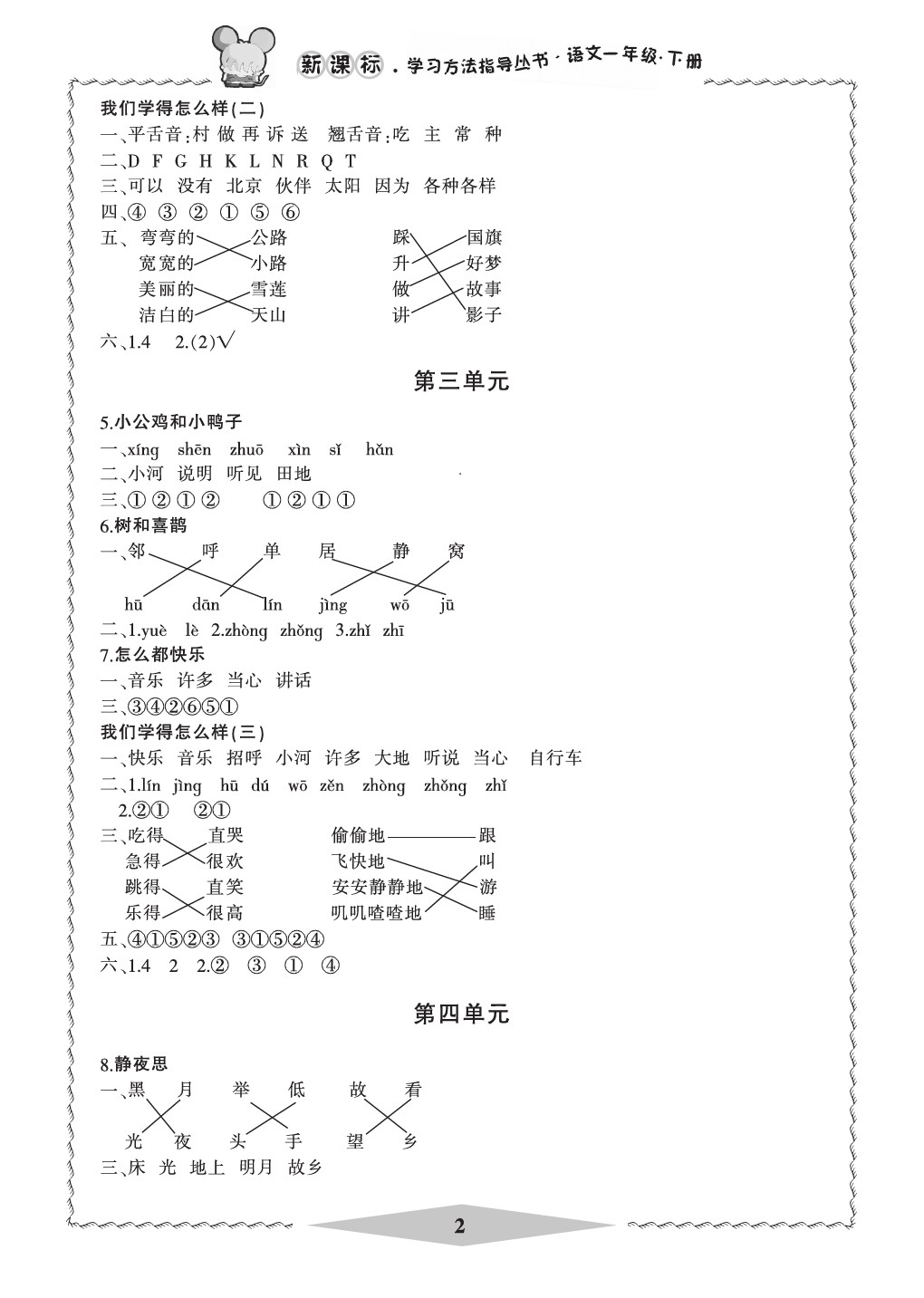 2020年新課標(biāo)學(xué)習(xí)方法指導(dǎo)叢書(shū)一年級(jí)語(yǔ)文下冊(cè)人教版 參考答案第2頁(yè)