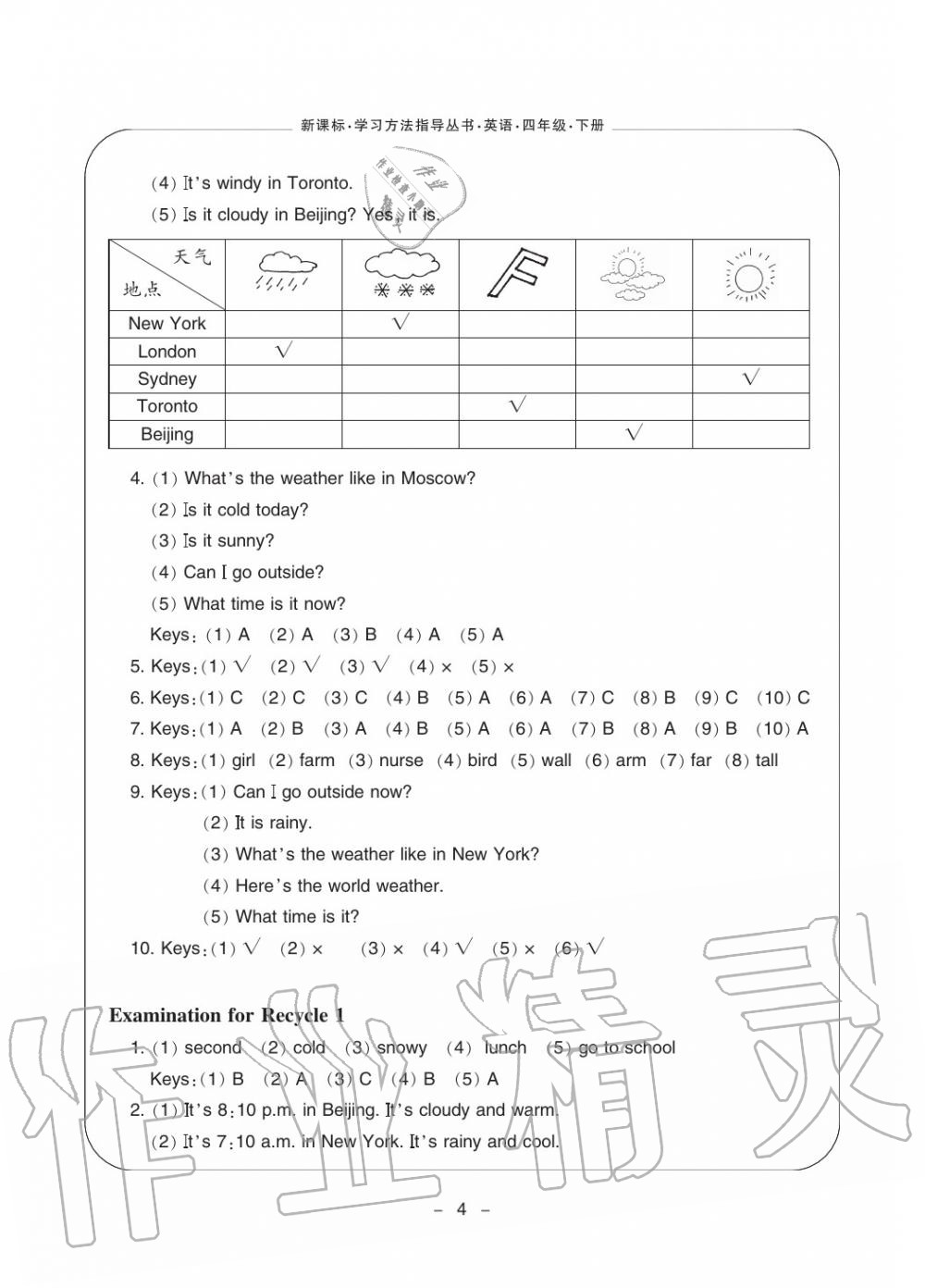 2020年新課標(biāo)學(xué)習(xí)方法指導(dǎo)叢書四年級英語下冊人教版 參考答案第4頁