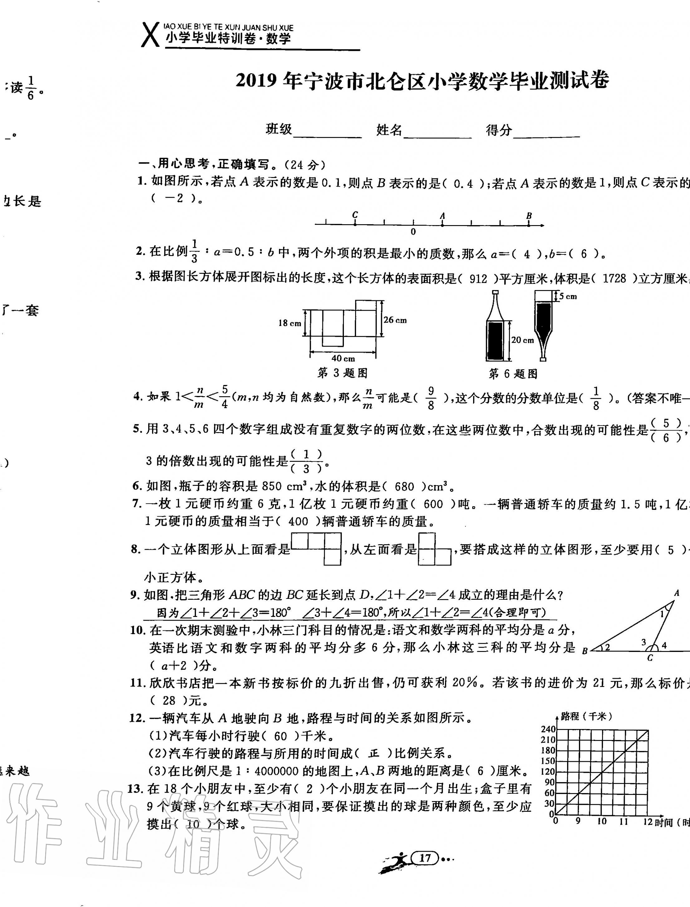 2020年小学毕业特训卷六年级数学全一册册人教版 第19页