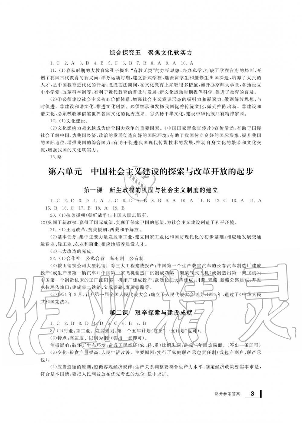 2020年新課標(biāo)學(xué)習(xí)方法指導(dǎo)叢書九年級歷史下冊人教版 參考答案第3頁