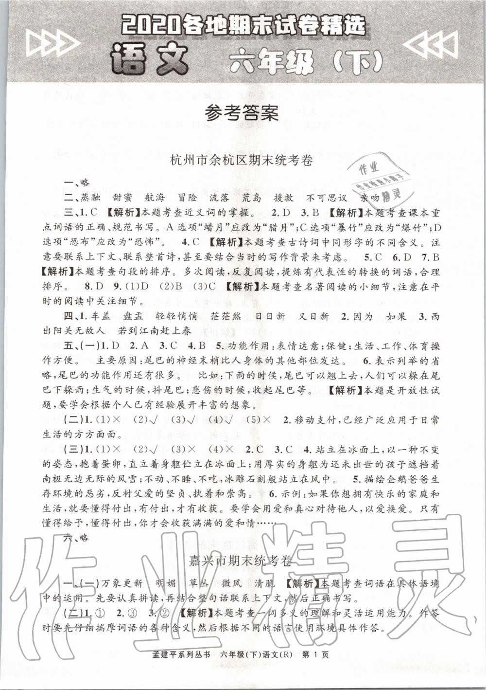 2020年孟建平各地期末試卷精選六年級(jí)語(yǔ)文下冊(cè)人教版 第1頁(yè)