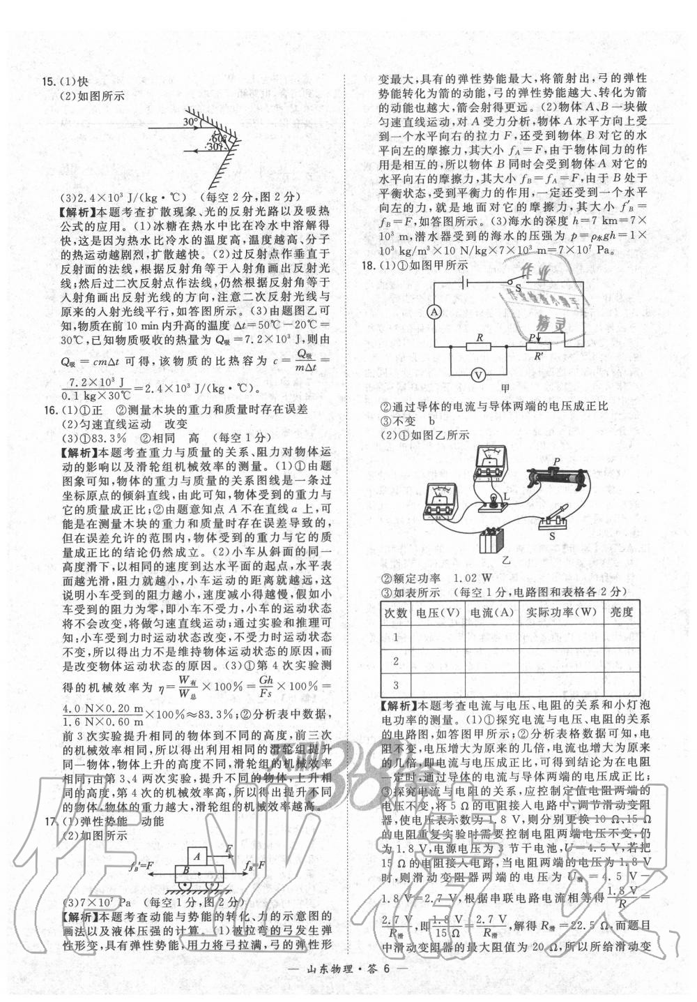 2020年天利38套中考試題精選物理山東專版 參考答案第6頁