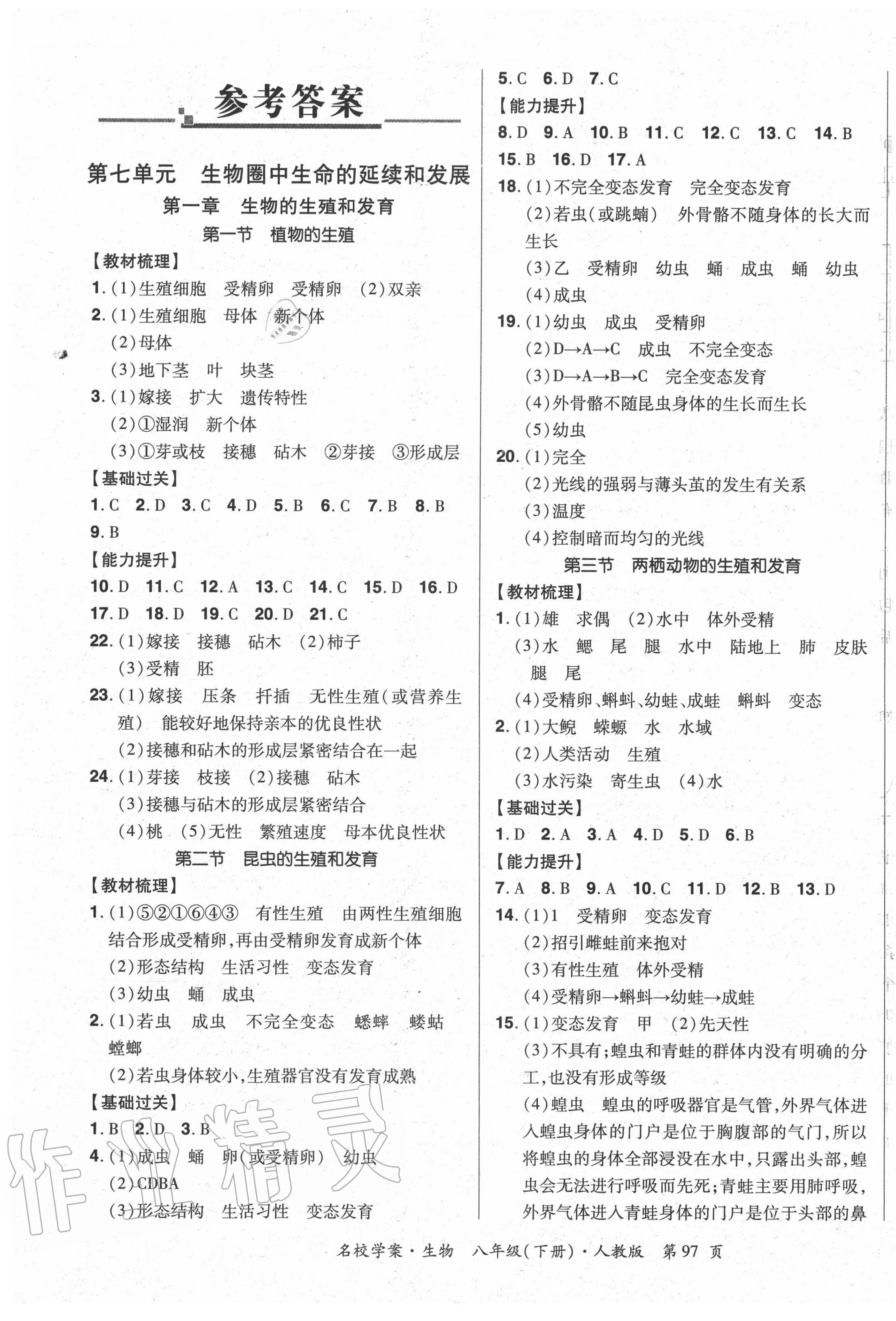 2020年國華作業(yè)本名校學(xué)案八年級生物下冊人教版 第1頁