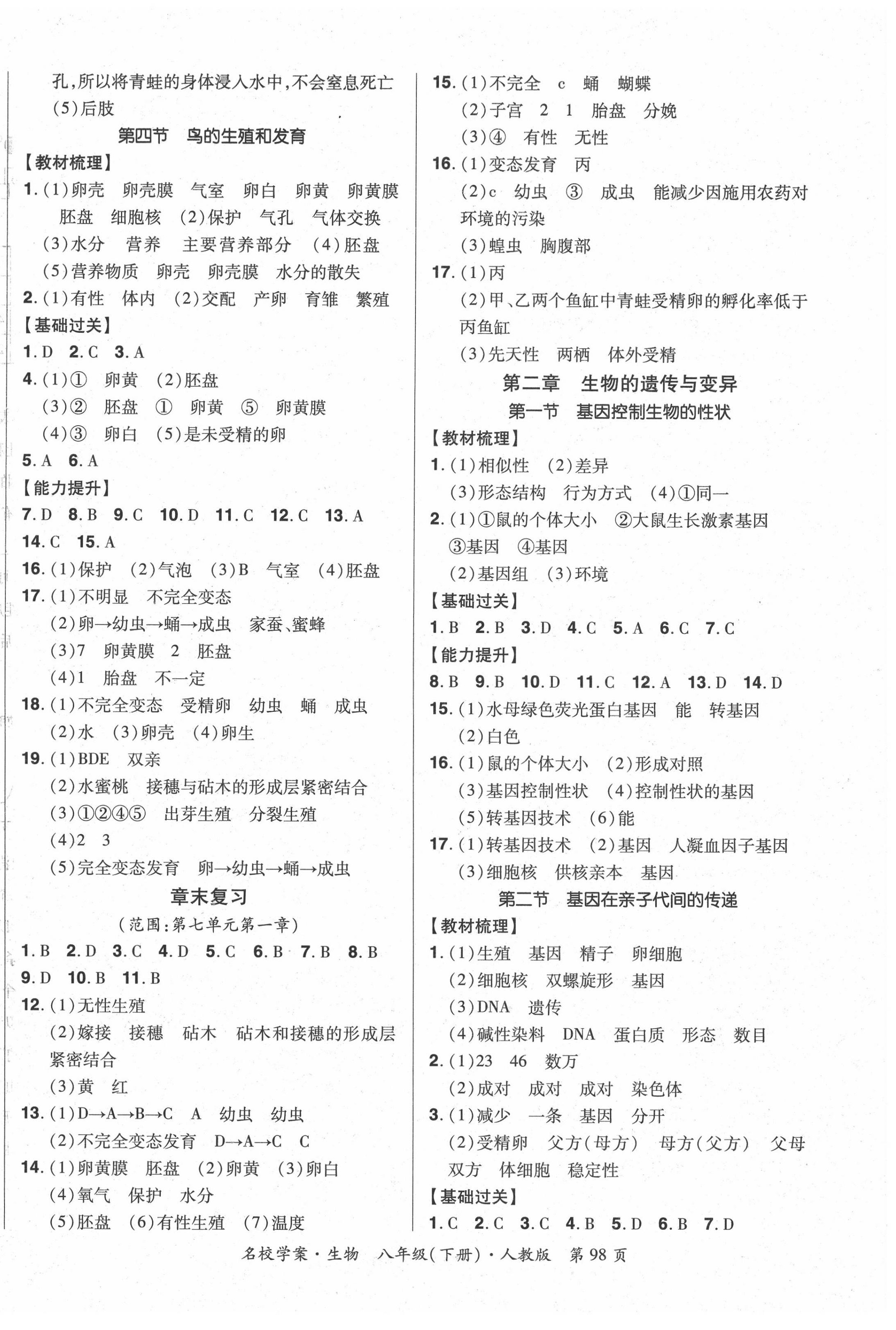 2020年國華作業(yè)本名校學(xué)案八年級生物下冊人教版 第2頁