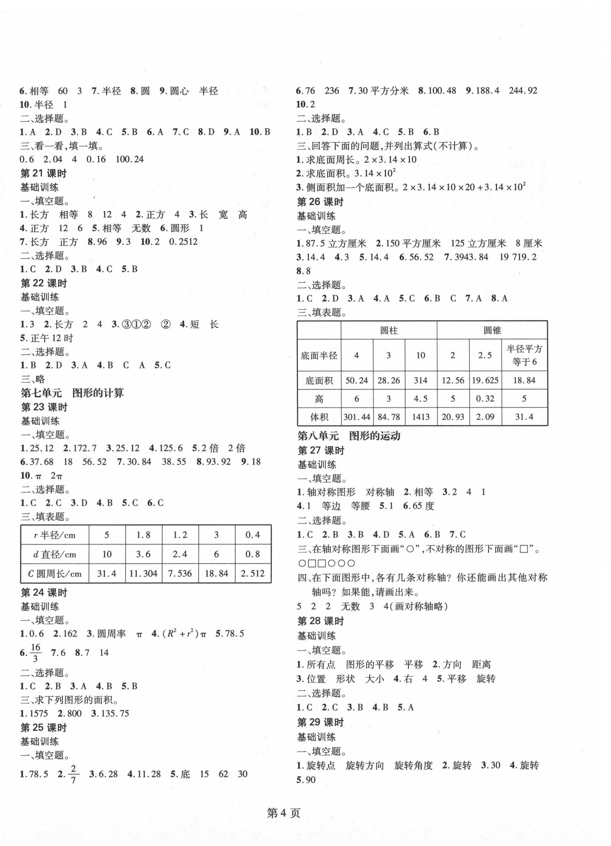 2020年深圳金卷小学数学总复习 参考答案第4页