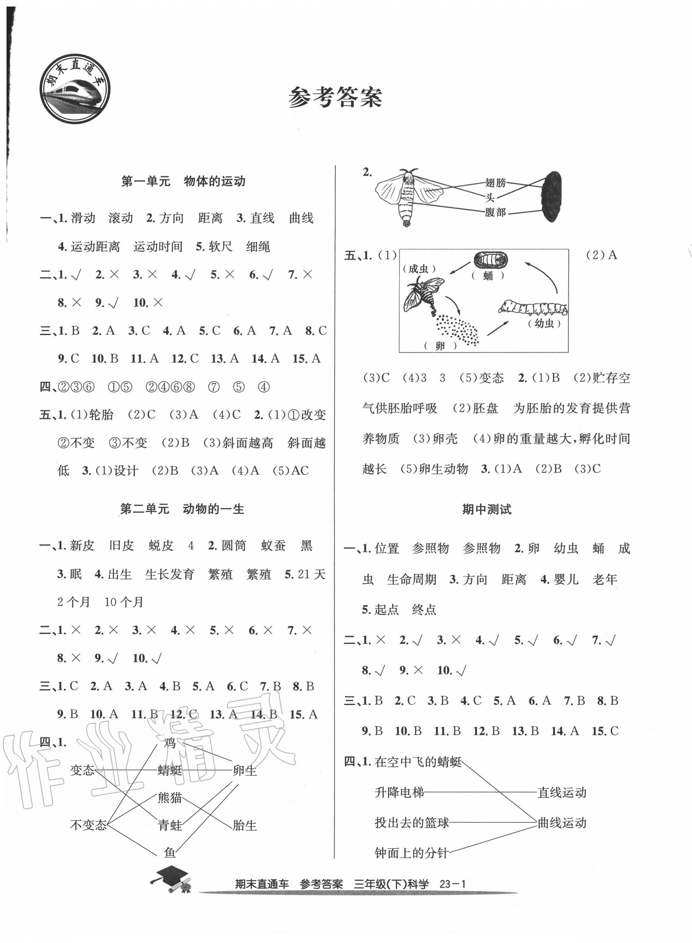 2020年期末直通车三年级科学下册教科版 第1页