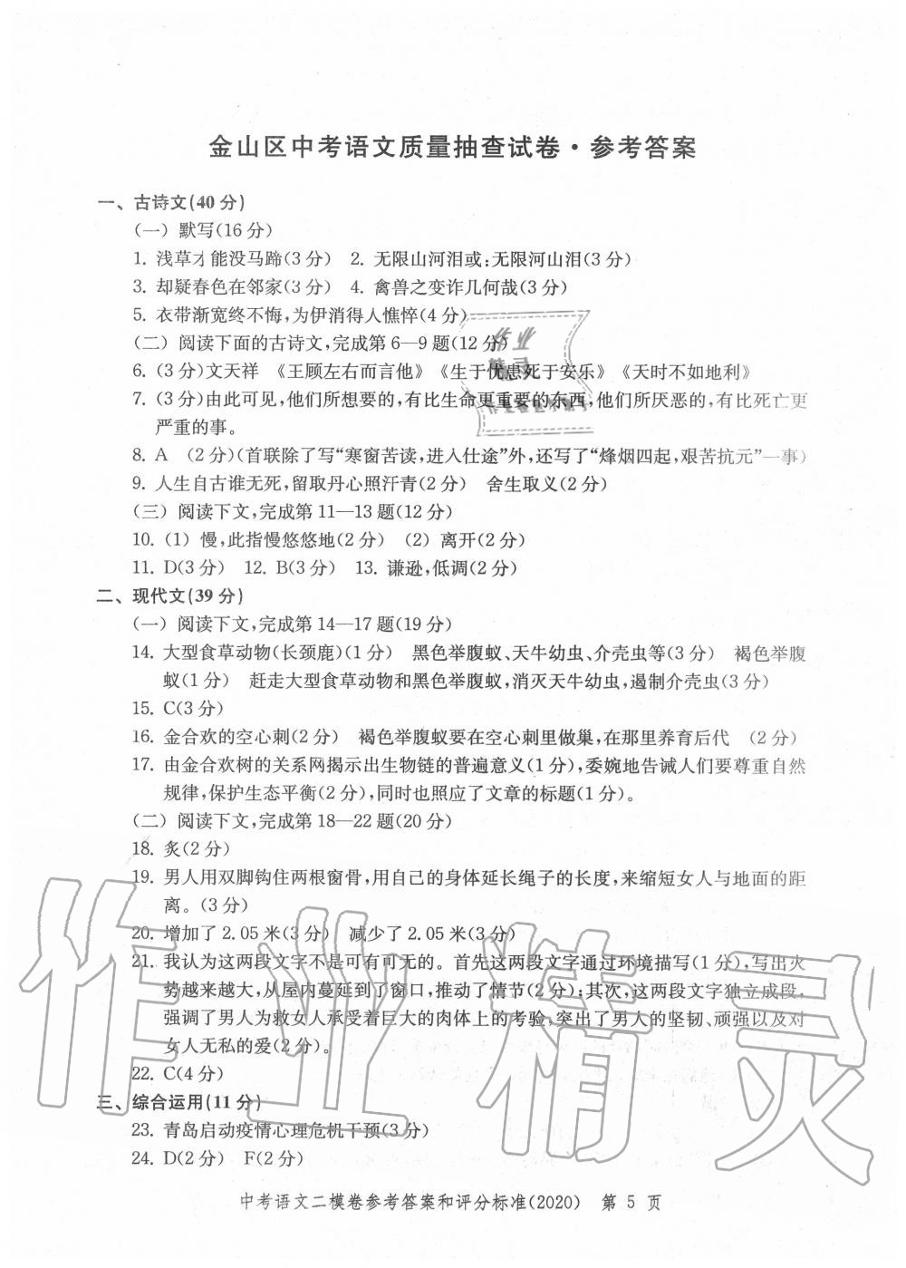 2020年走向成功上海市各区中考考前质量抽查试卷精编语文 第5页