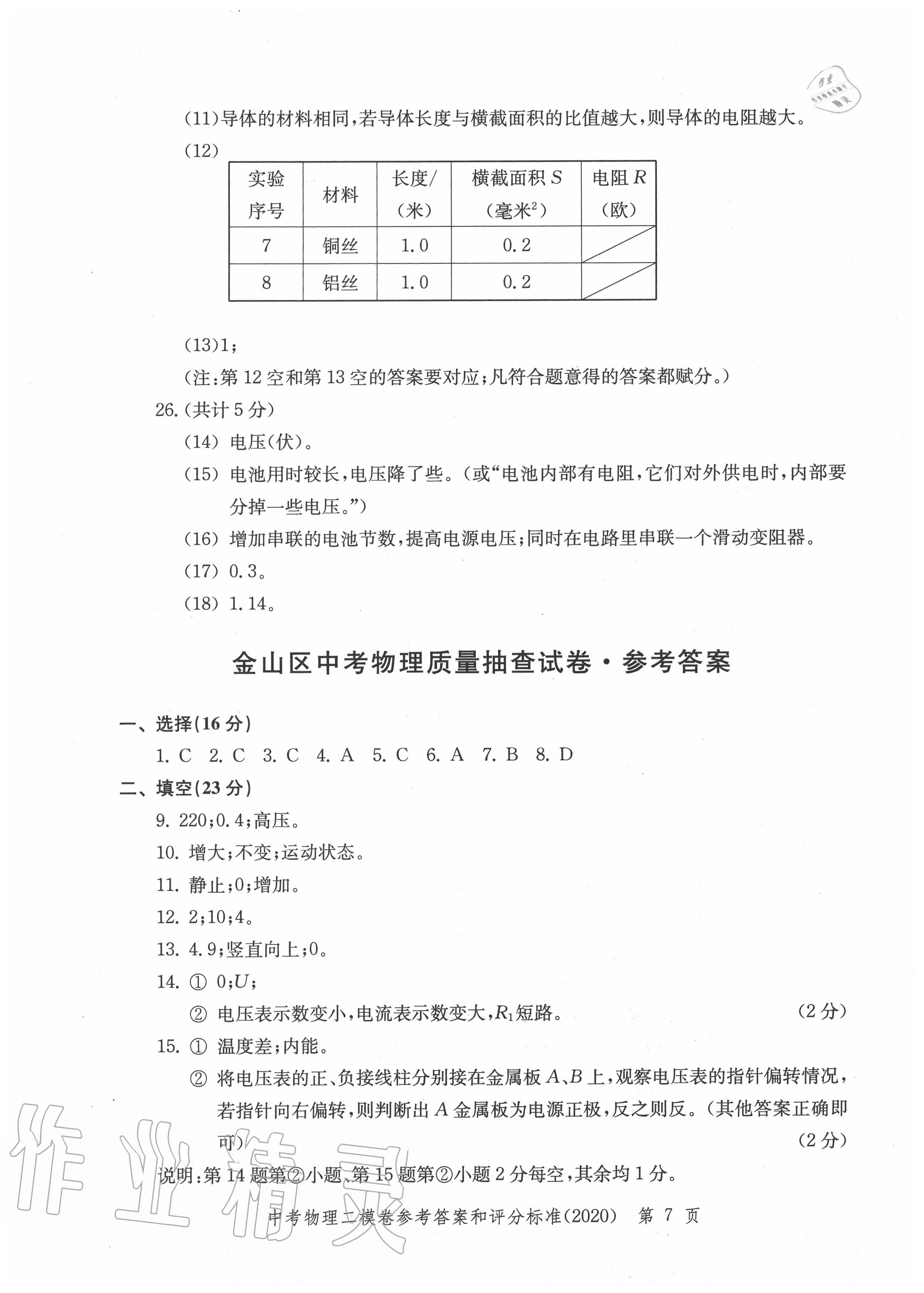 2020年走向成功上海市各區(qū)中考考前質量抽查試卷精編物理 第7頁