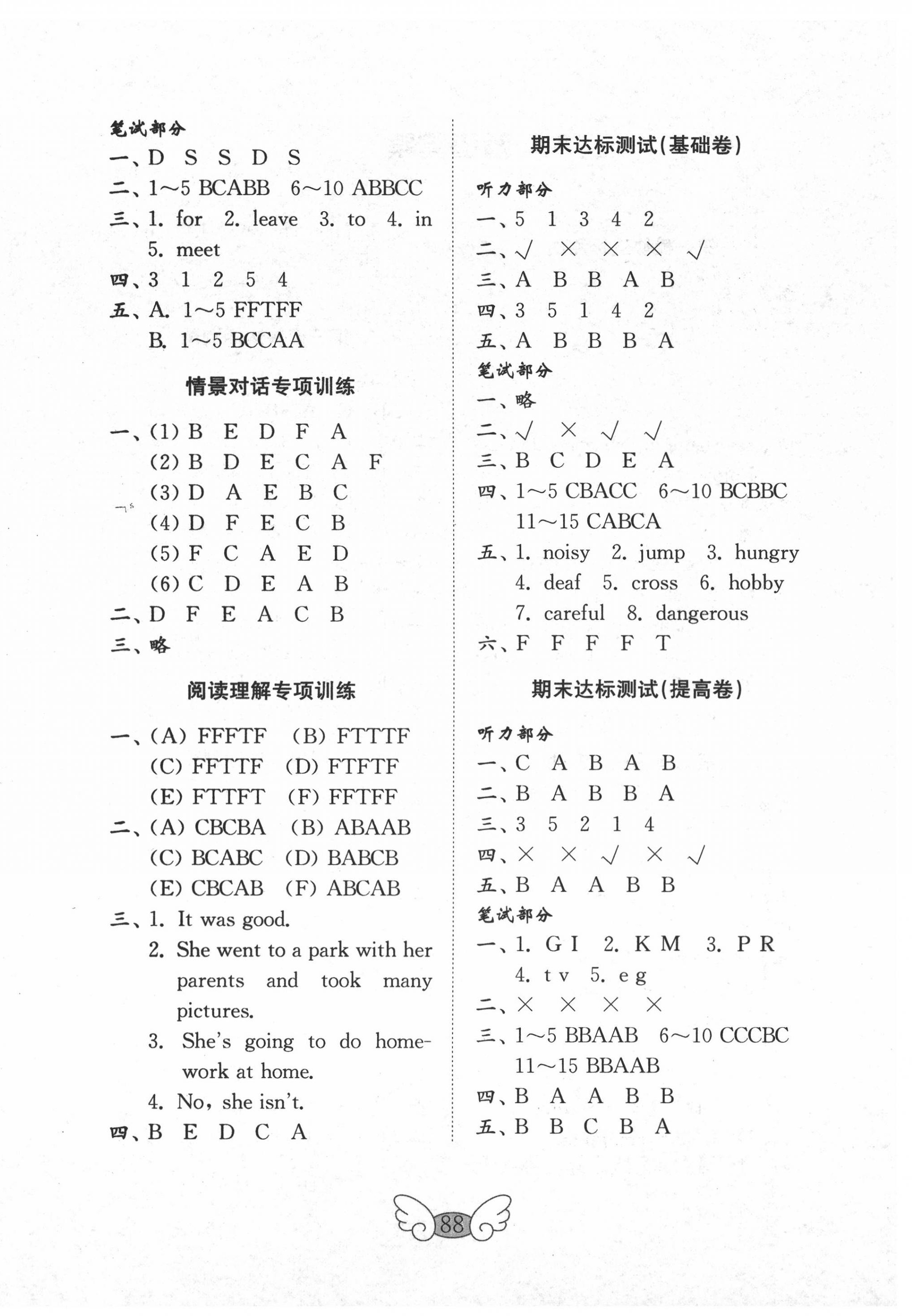 2020年金钥匙小学英语试卷六年级下册外研版三起 参考答案第4页