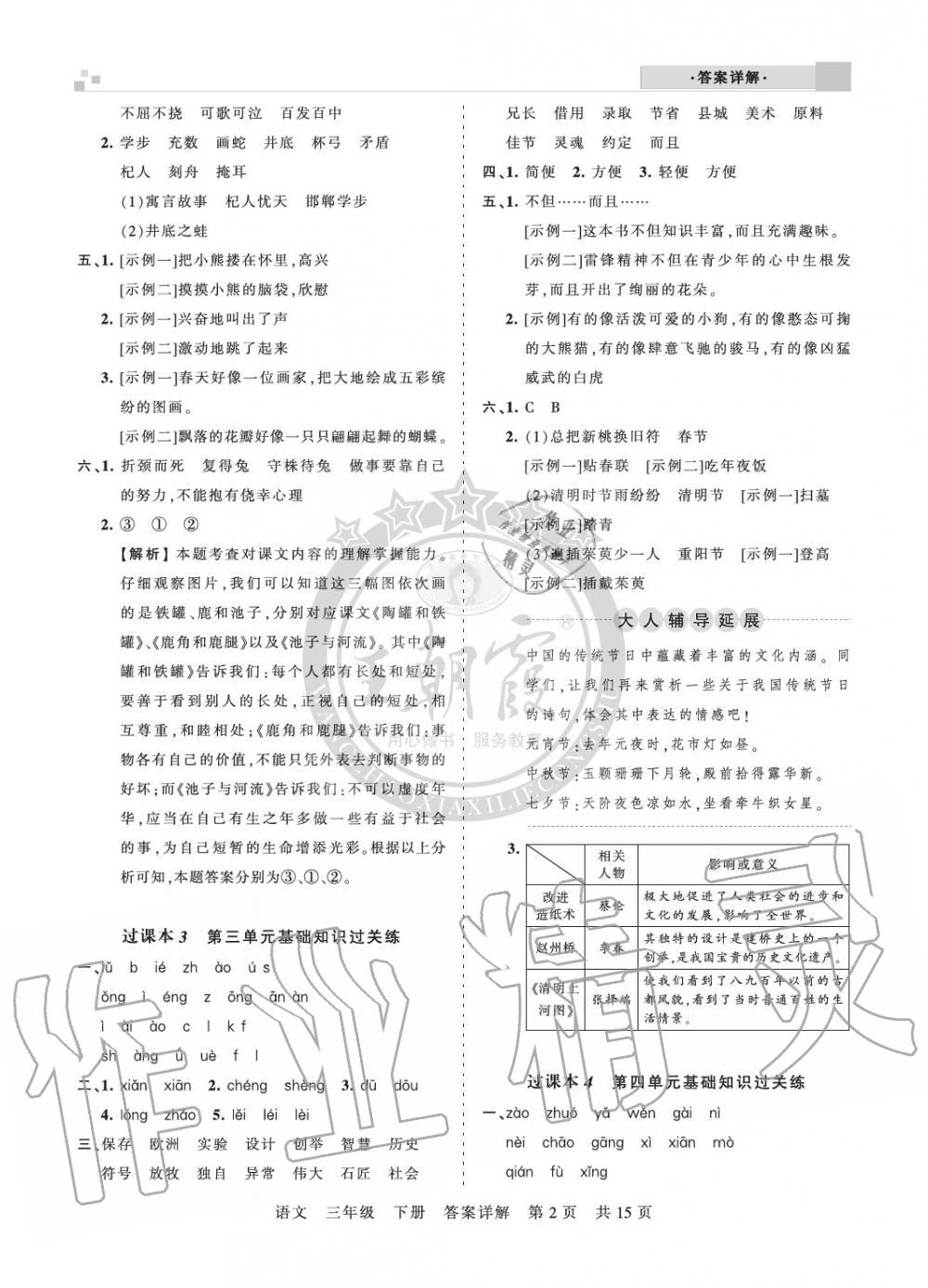 2020年王朝霞期末真题精编三年级语文下册人教版郑州专版 参考答案第2页