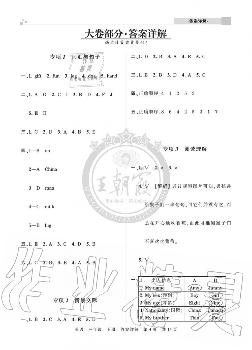 2020年王朝霞期末真題精編三年級(jí)英語(yǔ)下冊(cè)人教版鄭州專版 參考答案第4頁(yè)