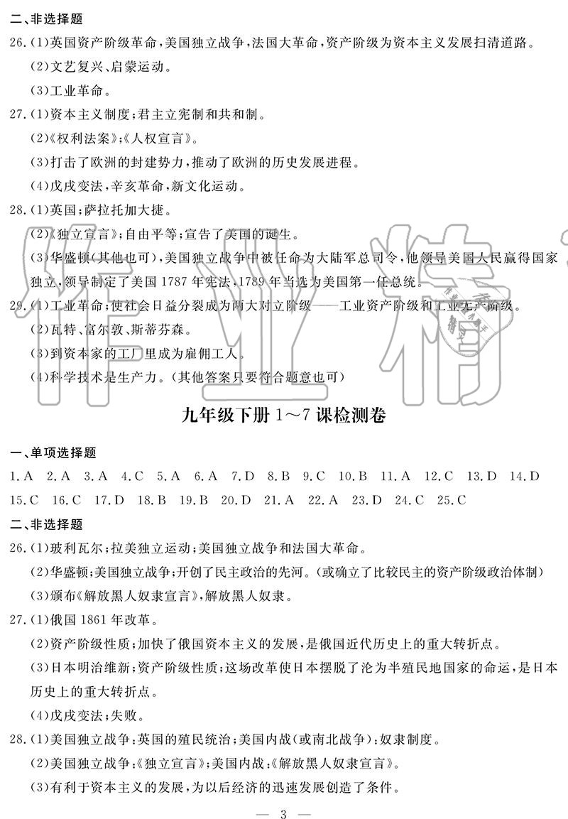 2020年單元檢測(cè)卷九年級(jí)歷史全一冊(cè)人教版 參考答案第3頁(yè)