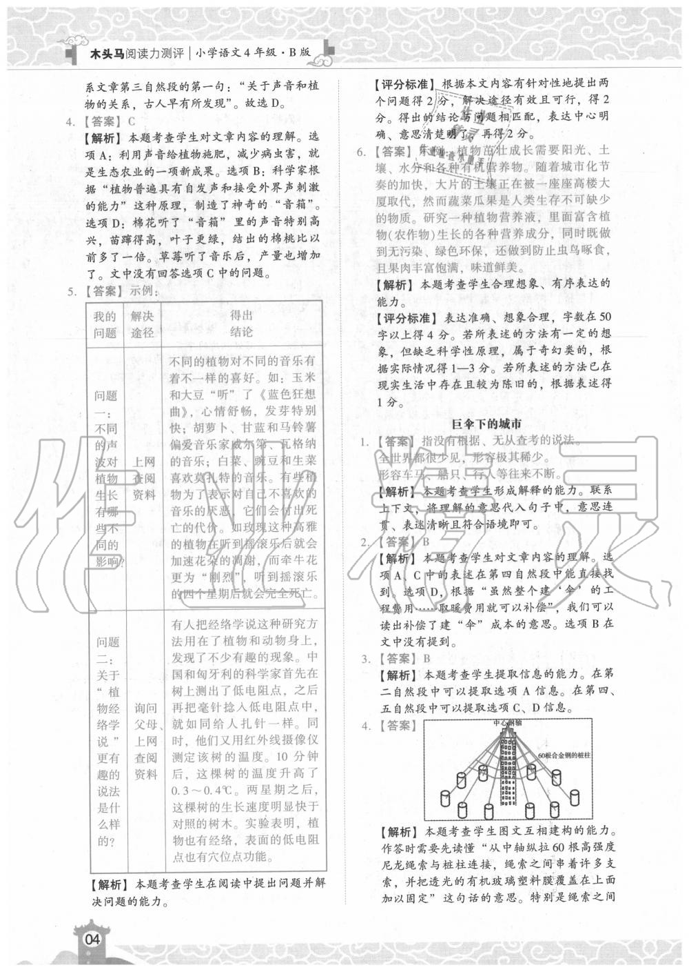 2020年木頭馬閱讀力測評小學(xué)語文四年級武漢版B版 第4頁