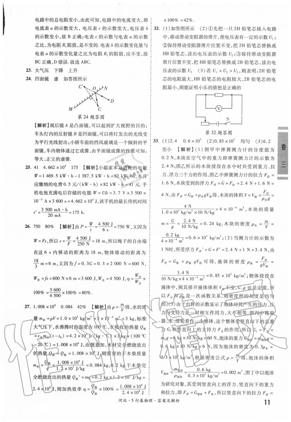 2020年一战成名5行卷物理河北中考 参考答案第10页