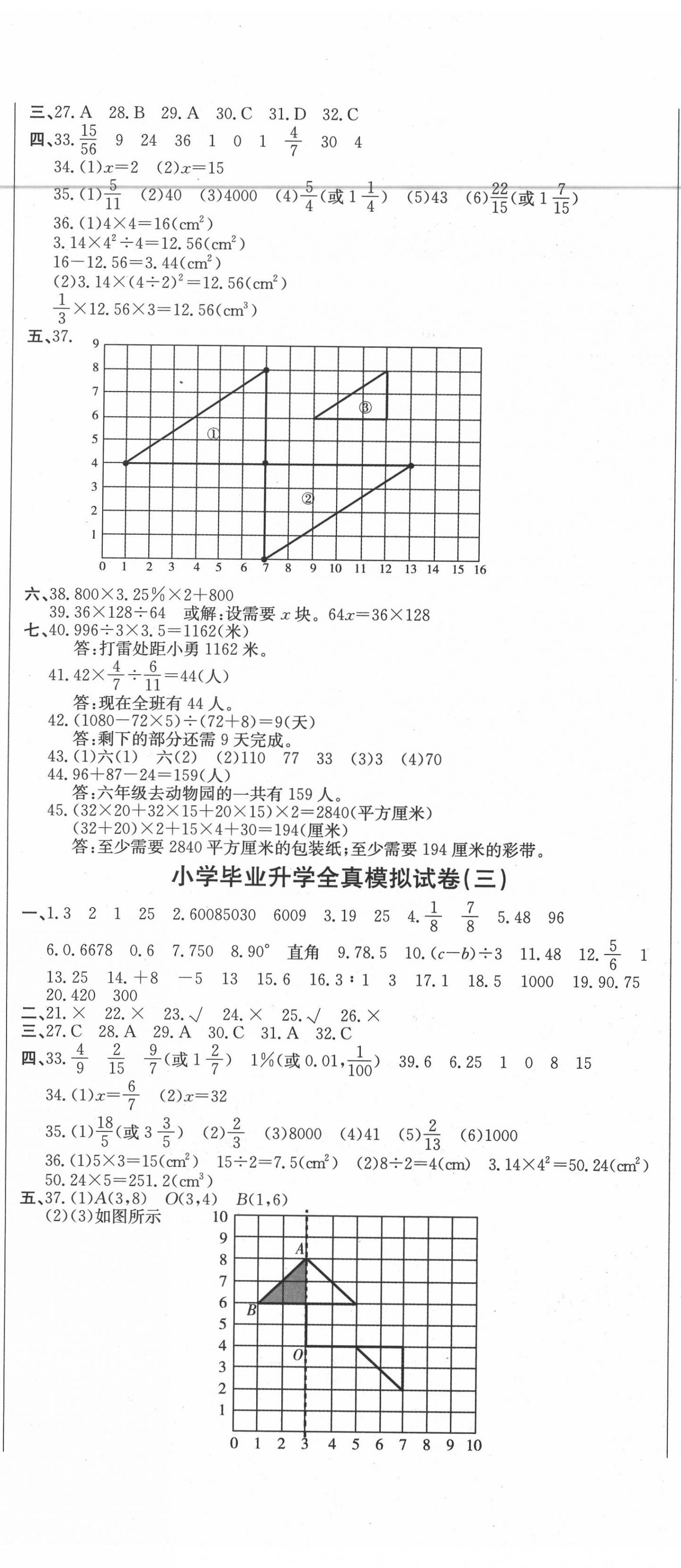 2020年金牌1號(hào)小考沖刺150分模擬試卷數(shù)學(xué) 參考答案第2頁(yè)