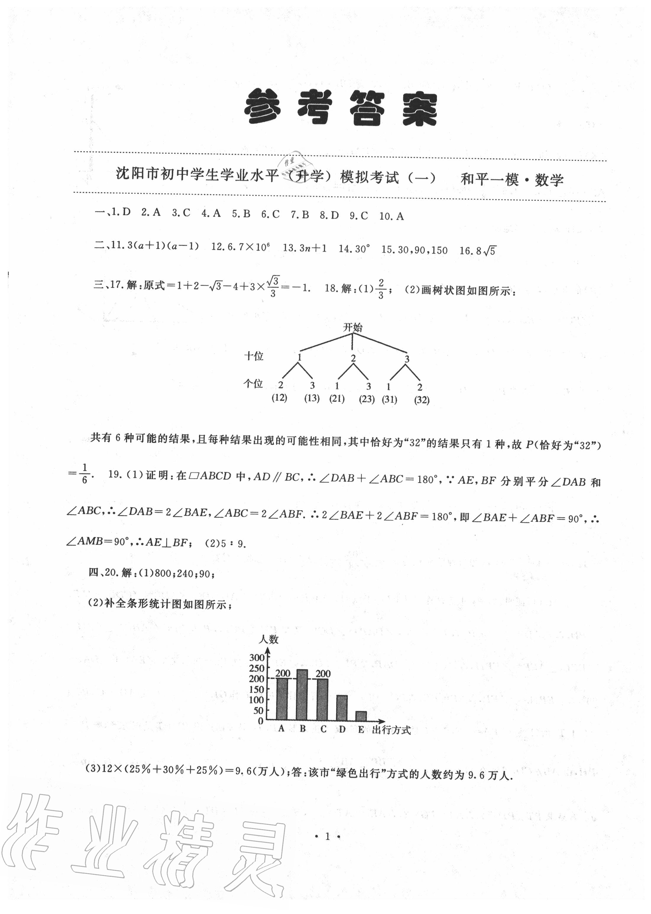 2020年絕對真題數(shù)學(xué)沈陽專版 第1頁