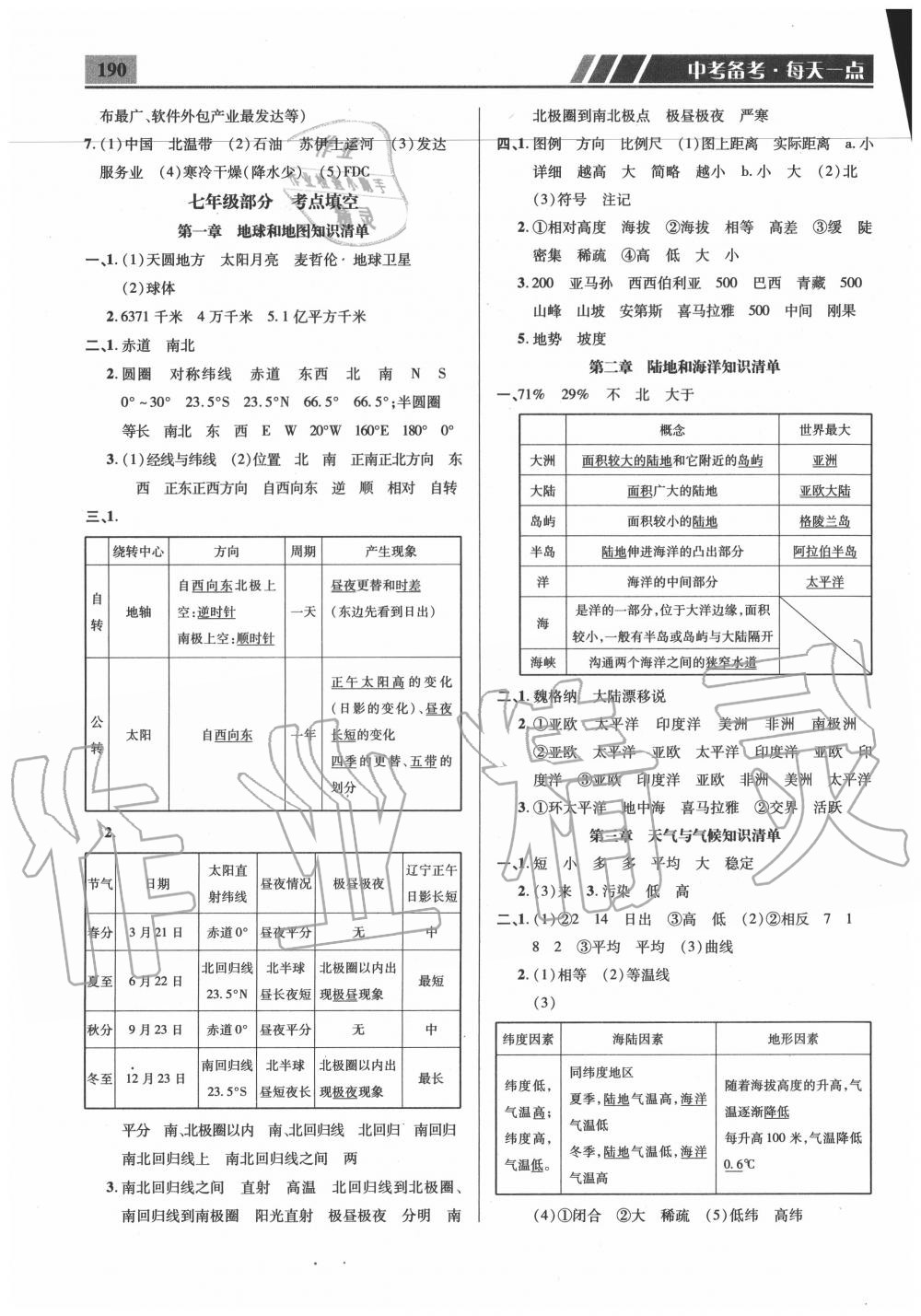 2020年中考備考每天一點地理 參考答案第4頁