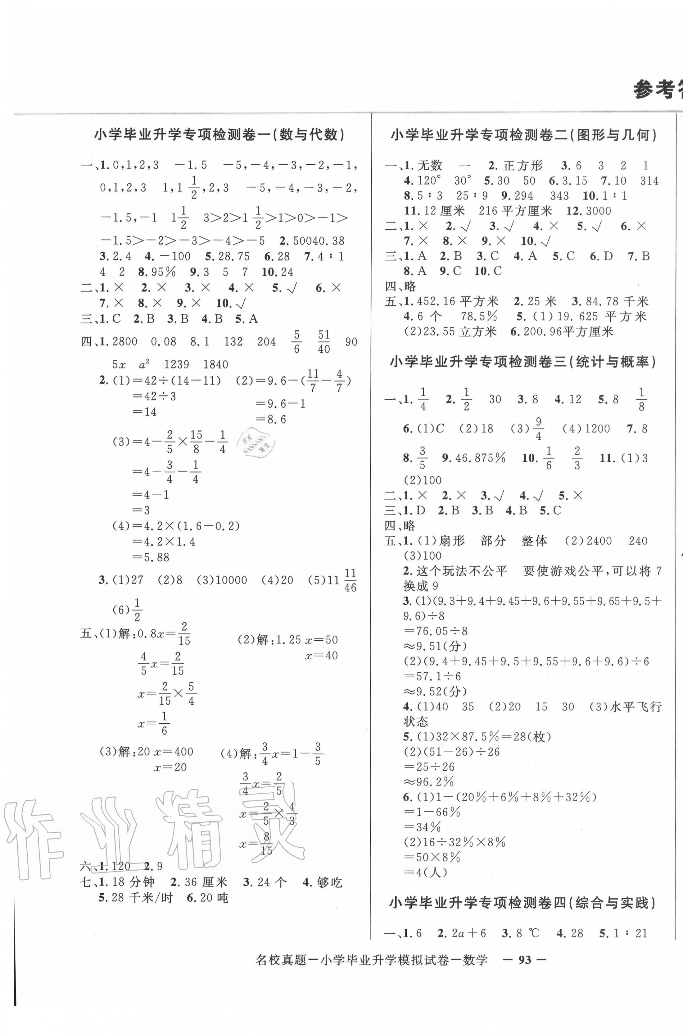 2020年名校真題小學(xué)畢業(yè)升學(xué)模擬試卷數(shù)學(xué) 第1頁