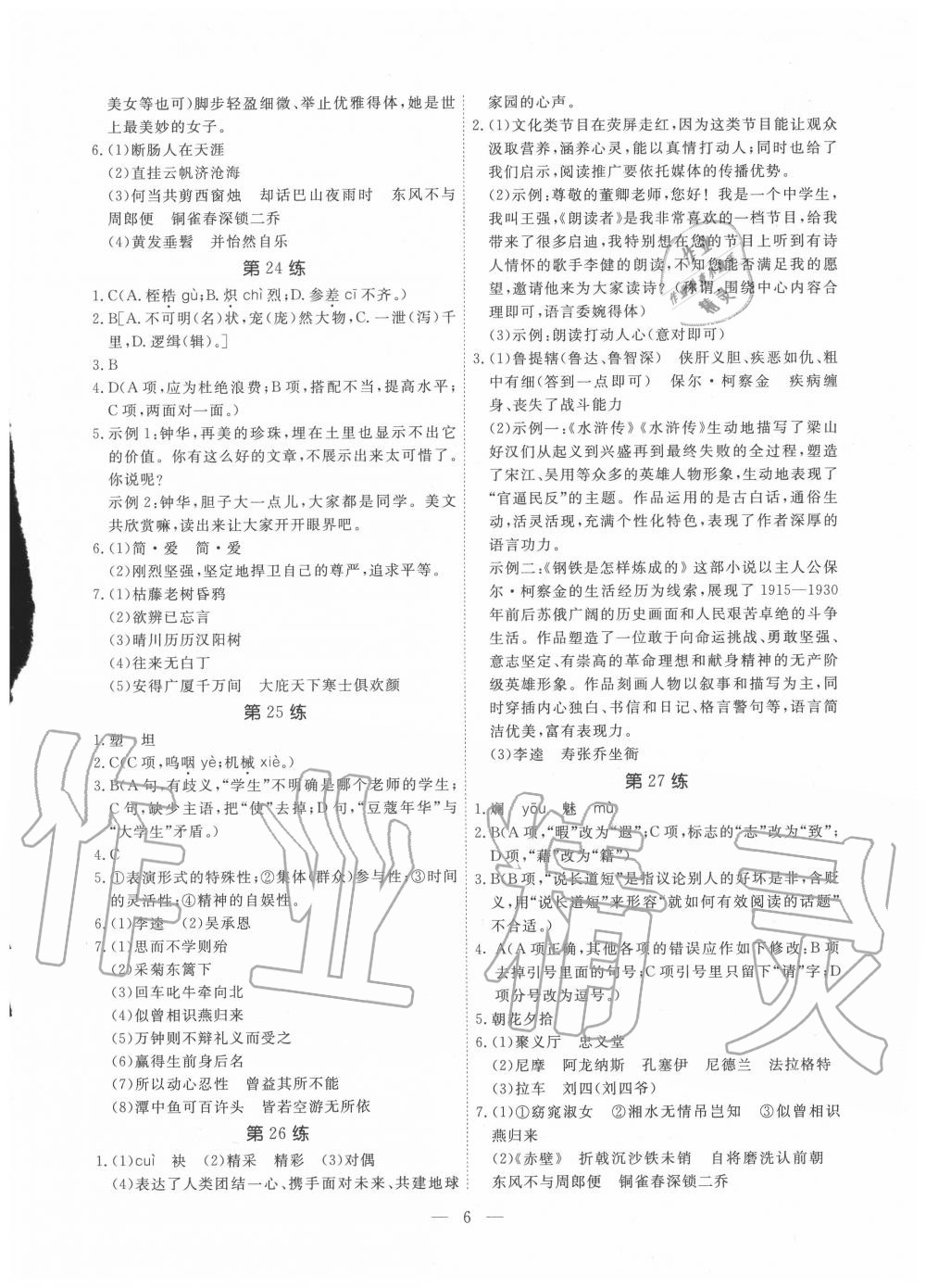 2020年一飛沖天中考語文基礎知識強化訓練 參考答案第6頁