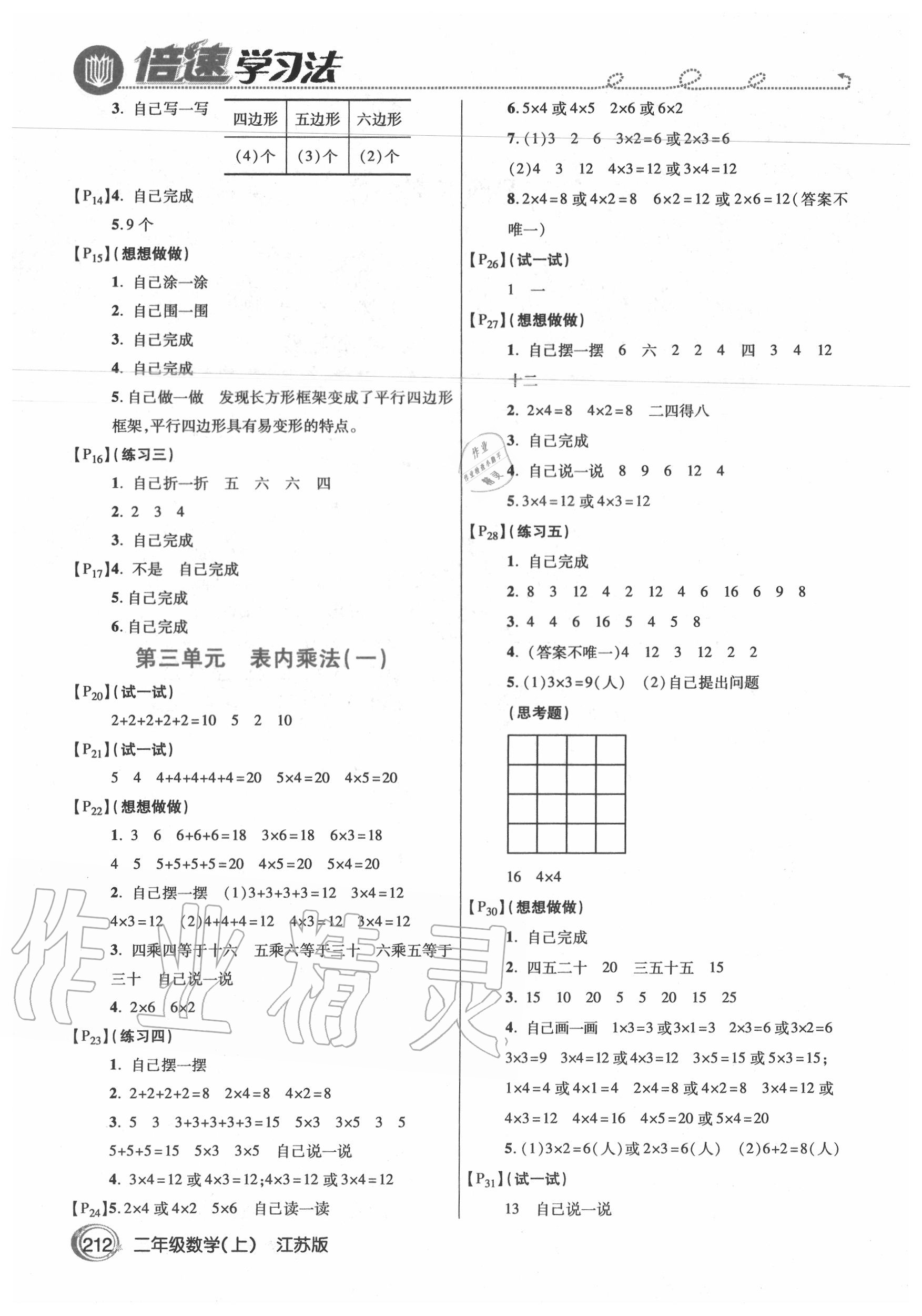 2020年教材课本二年级数学上册苏教版 参考答案第2页