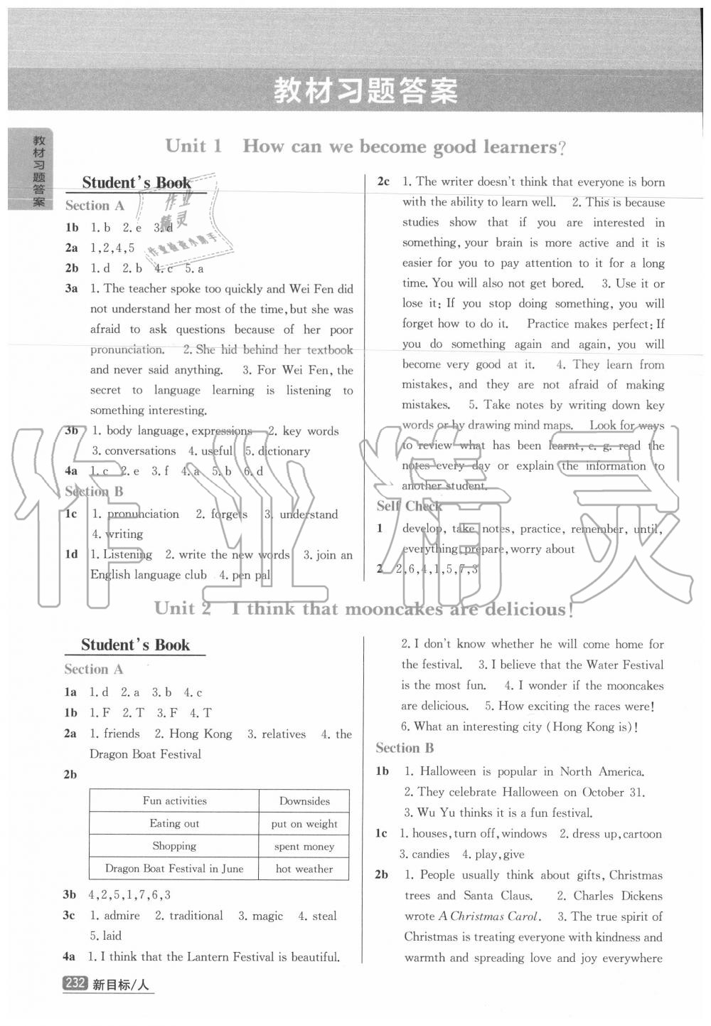 2020年教材課本九年級英語上冊人教版 參考答案第1頁