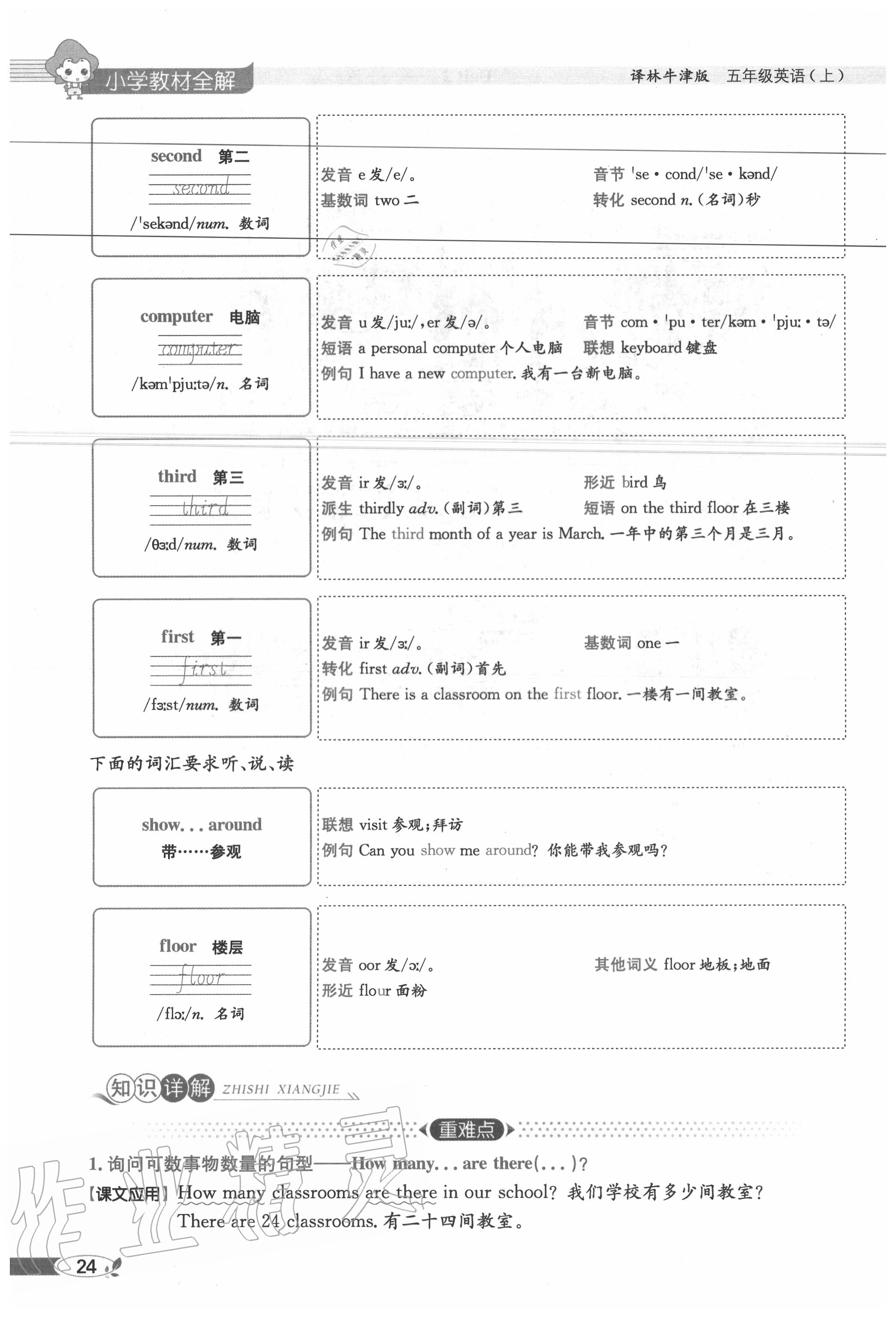 2020年教材课本五年级英语上册译林版 参考答案第24页