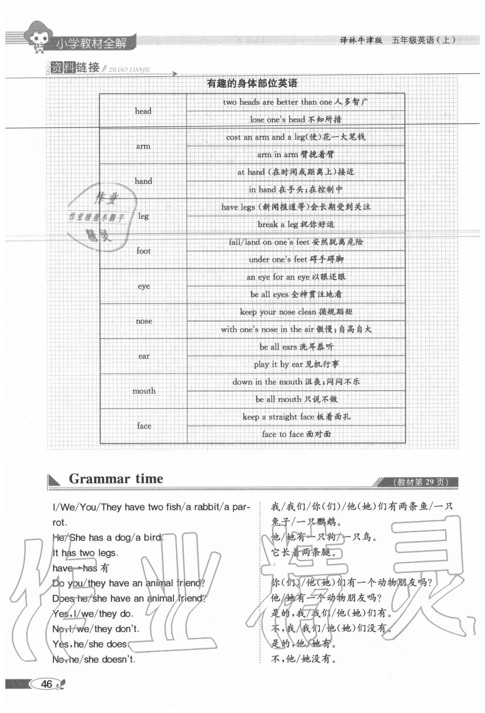 2020年教材課本五年級英語上冊譯林版 參考答案第46頁