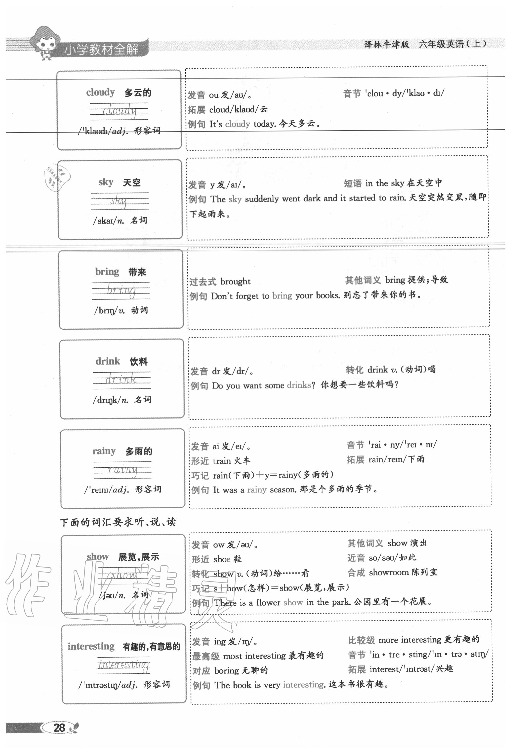 2020年教材課本六年級英語上冊譯林版 參考答案第28頁