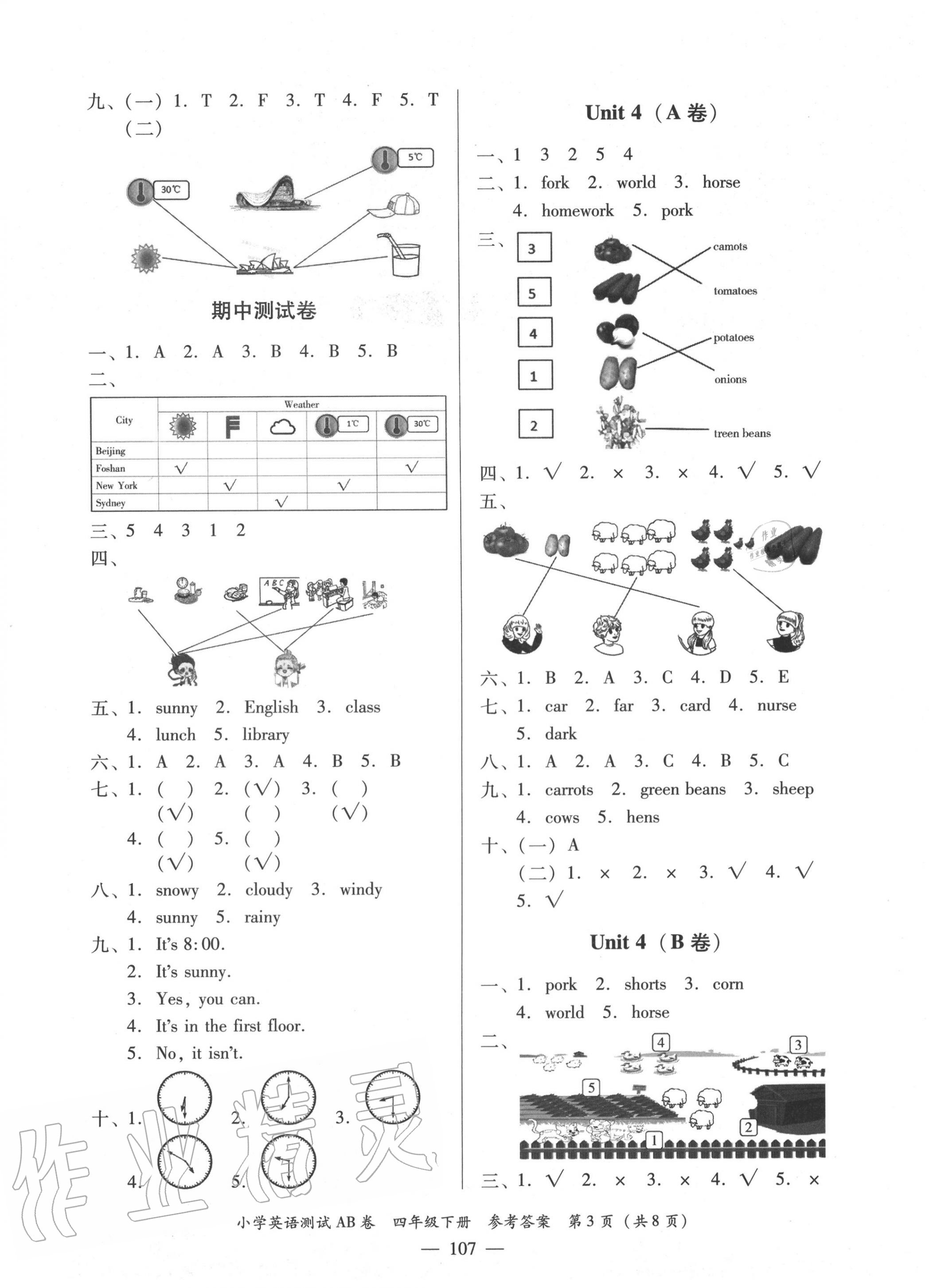 2020年小学英语测试AB卷四年级下册人教PEP版佛山专版 第3页