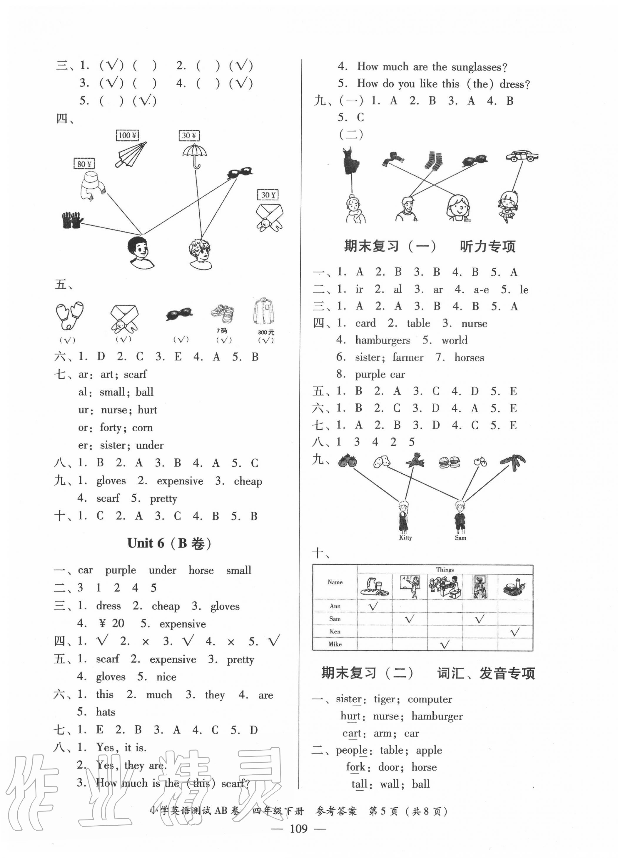 2020年小學(xué)英語測(cè)試AB卷四年級(jí)下冊(cè)人教PEP版佛山專版 第5頁