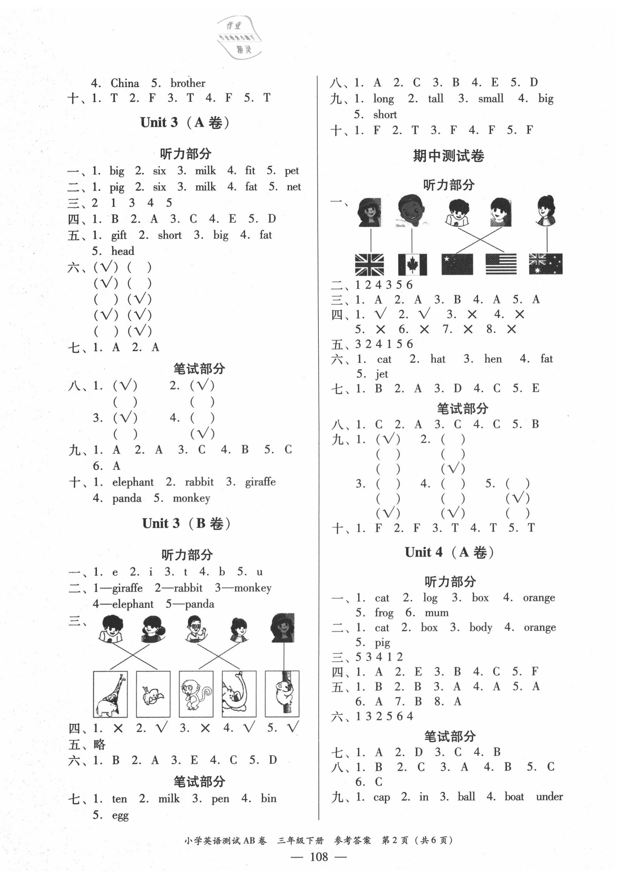 2020年小学英语测试AB卷三年级下册人教PEP版佛山专版 第2页