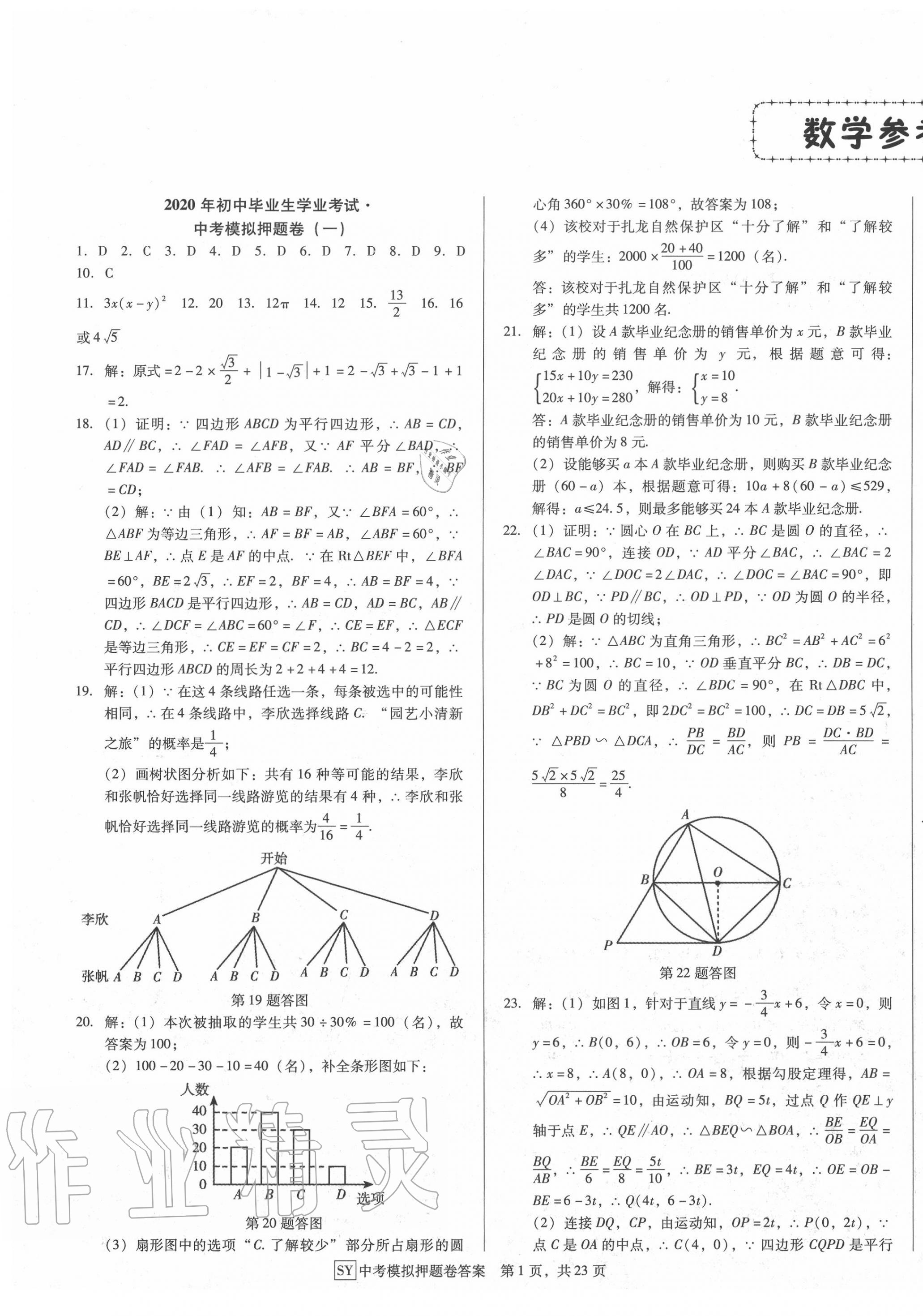 2020年金卷1號(hào)中考模擬押題卷數(shù)學(xué) 參考答案第1頁(yè)