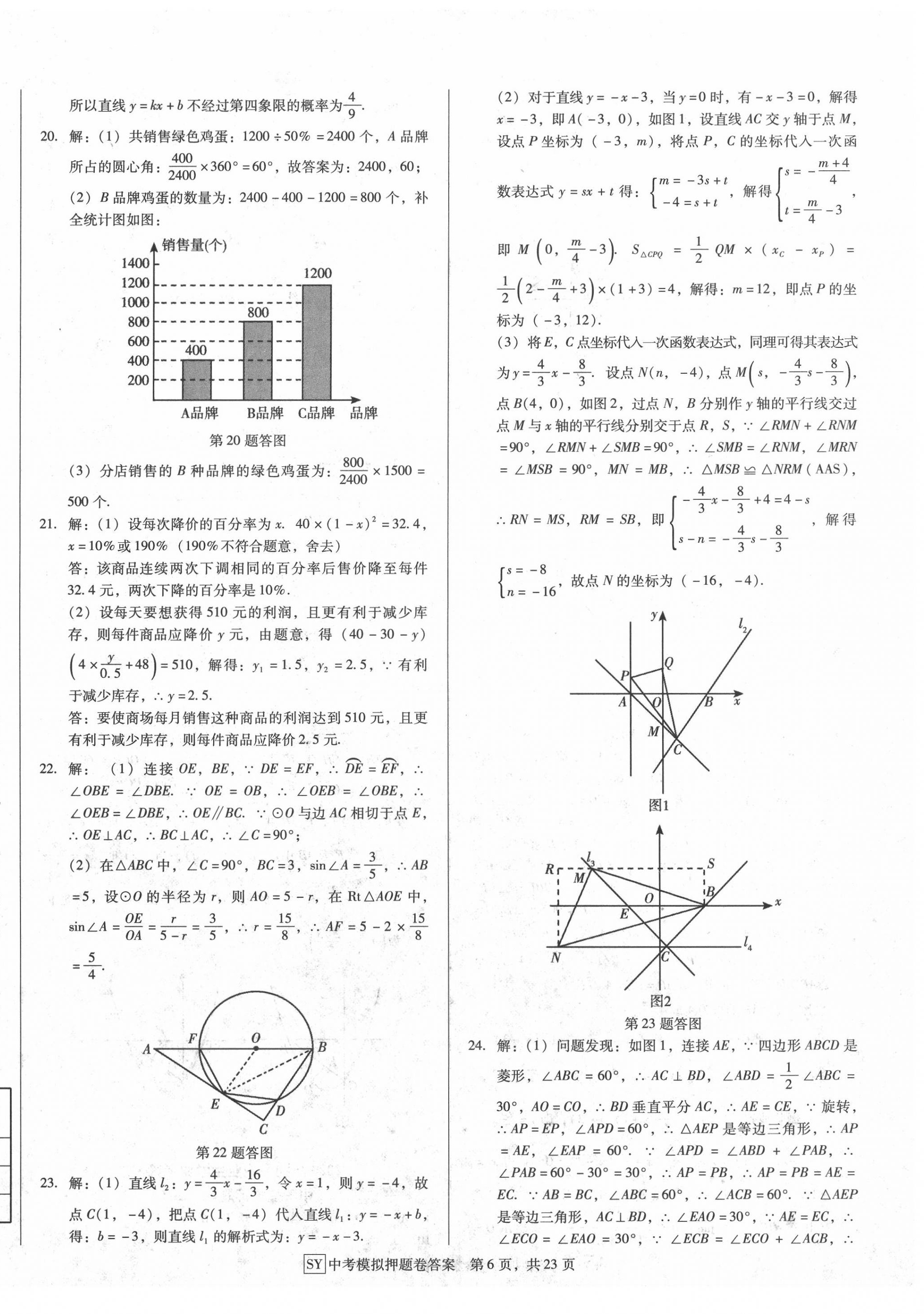 2020年金卷1號中考模擬押題卷數(shù)學(xué) 參考答案第6頁