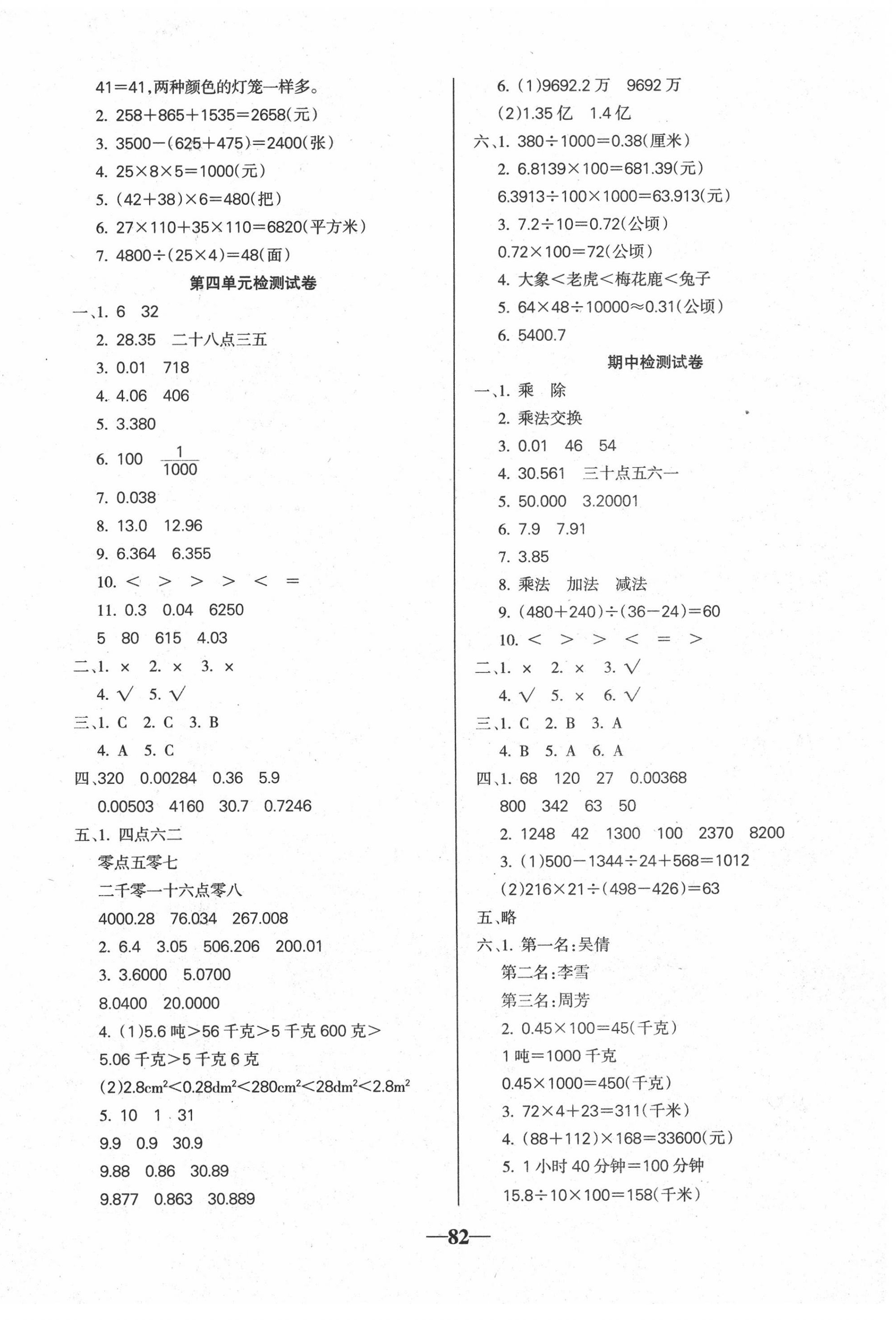 2020年名师点睛满分试卷四年级数学下册人教版 第2页