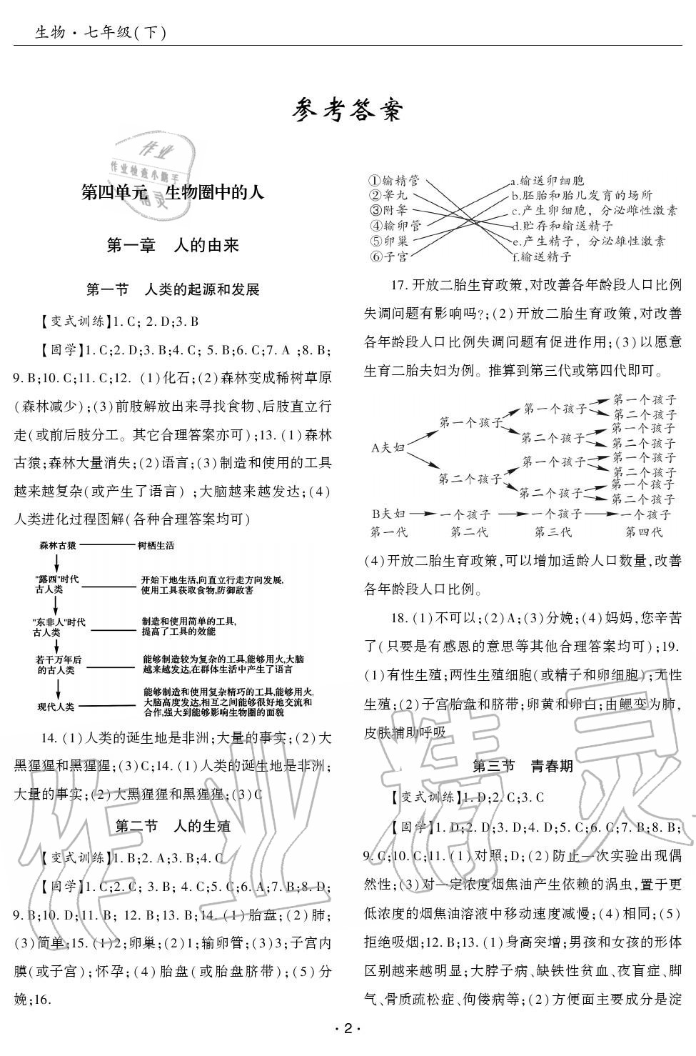 2020年理科愛(ài)好者七年級(jí)生物下冊(cè)人教版21期 參考答案第1頁(yè)